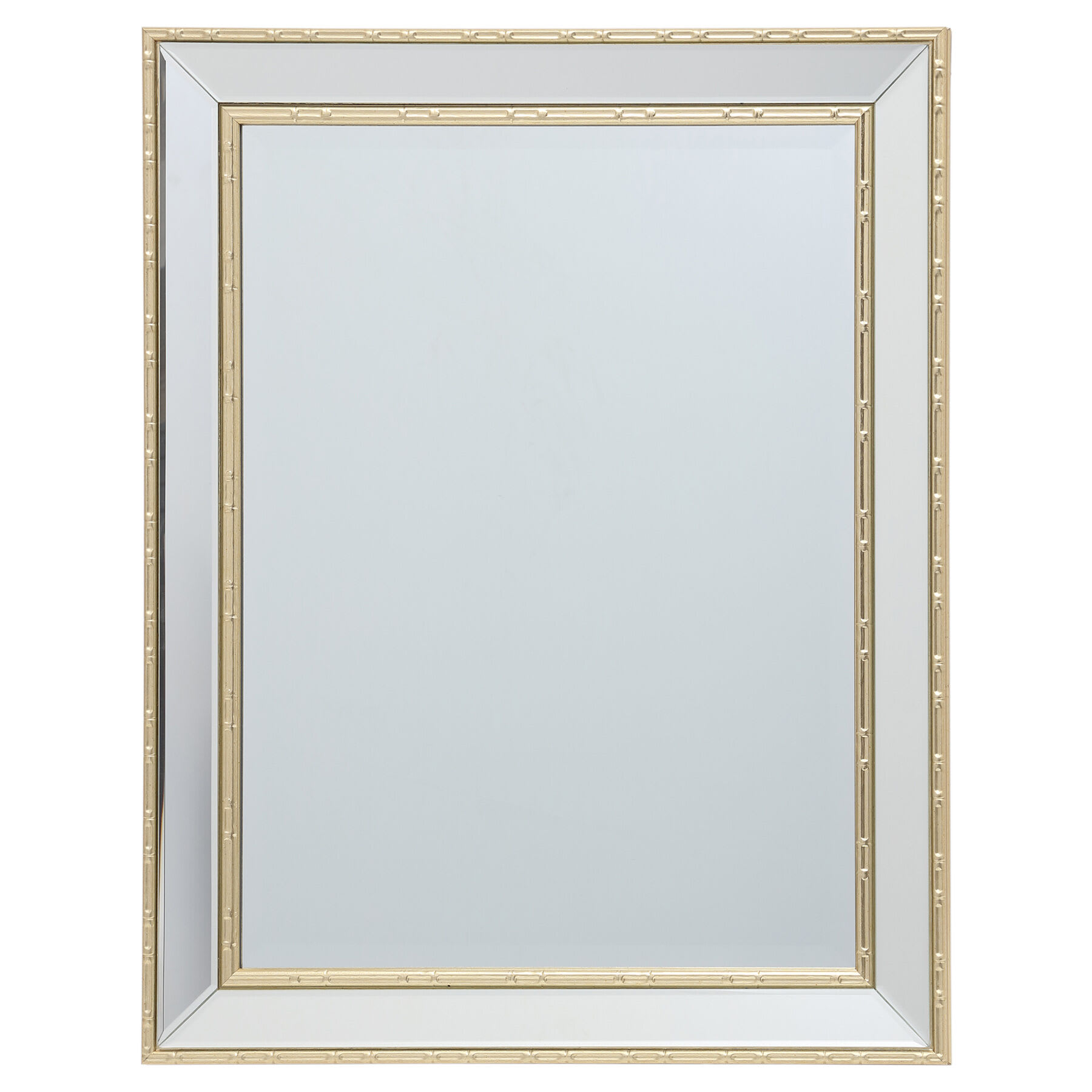Gold Bamboo Trimmed Beveled Rectangle Wall Mirror, 22x28