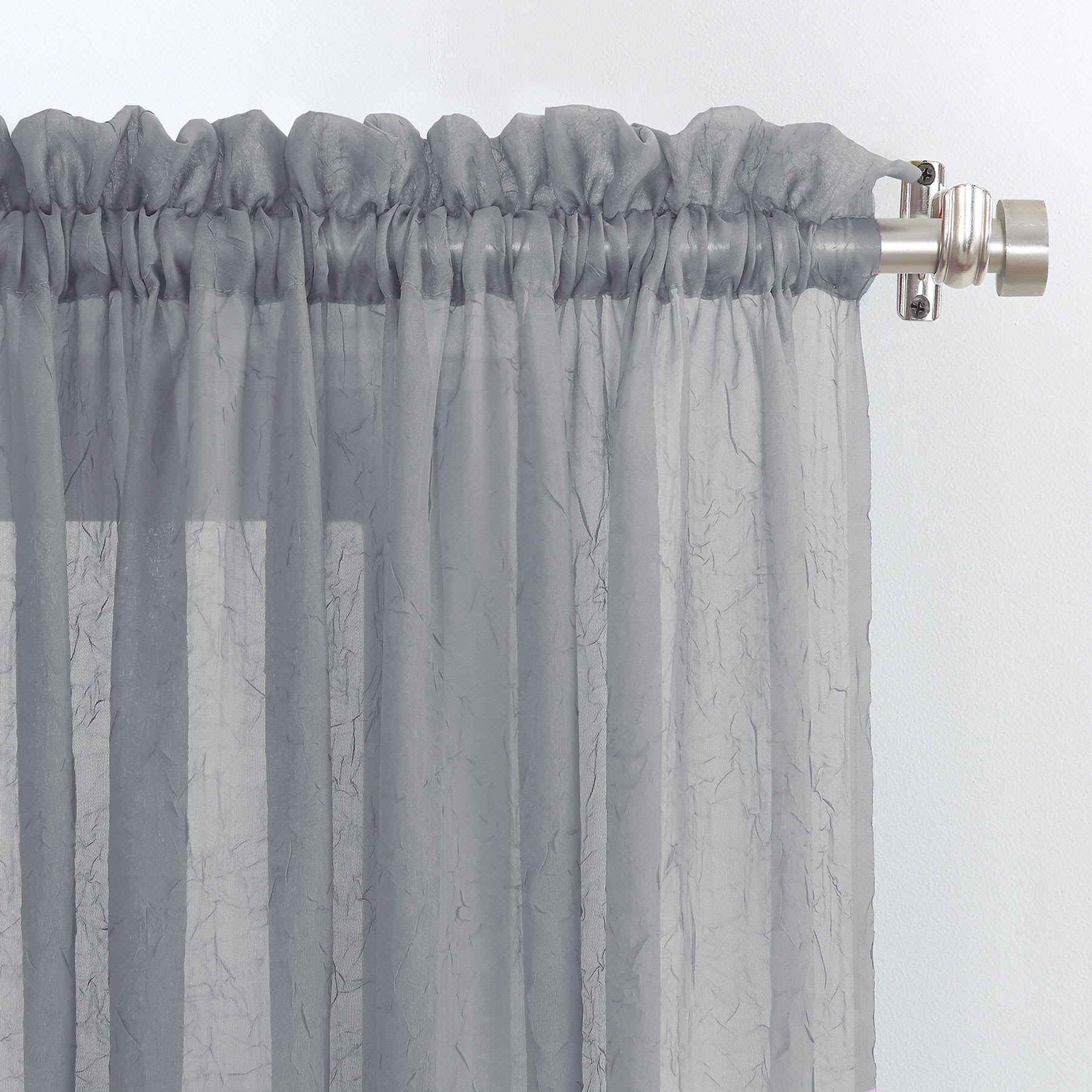 Charcoal Crushed Sheer Voile Rod Pocket Curtain Panel, 84"
