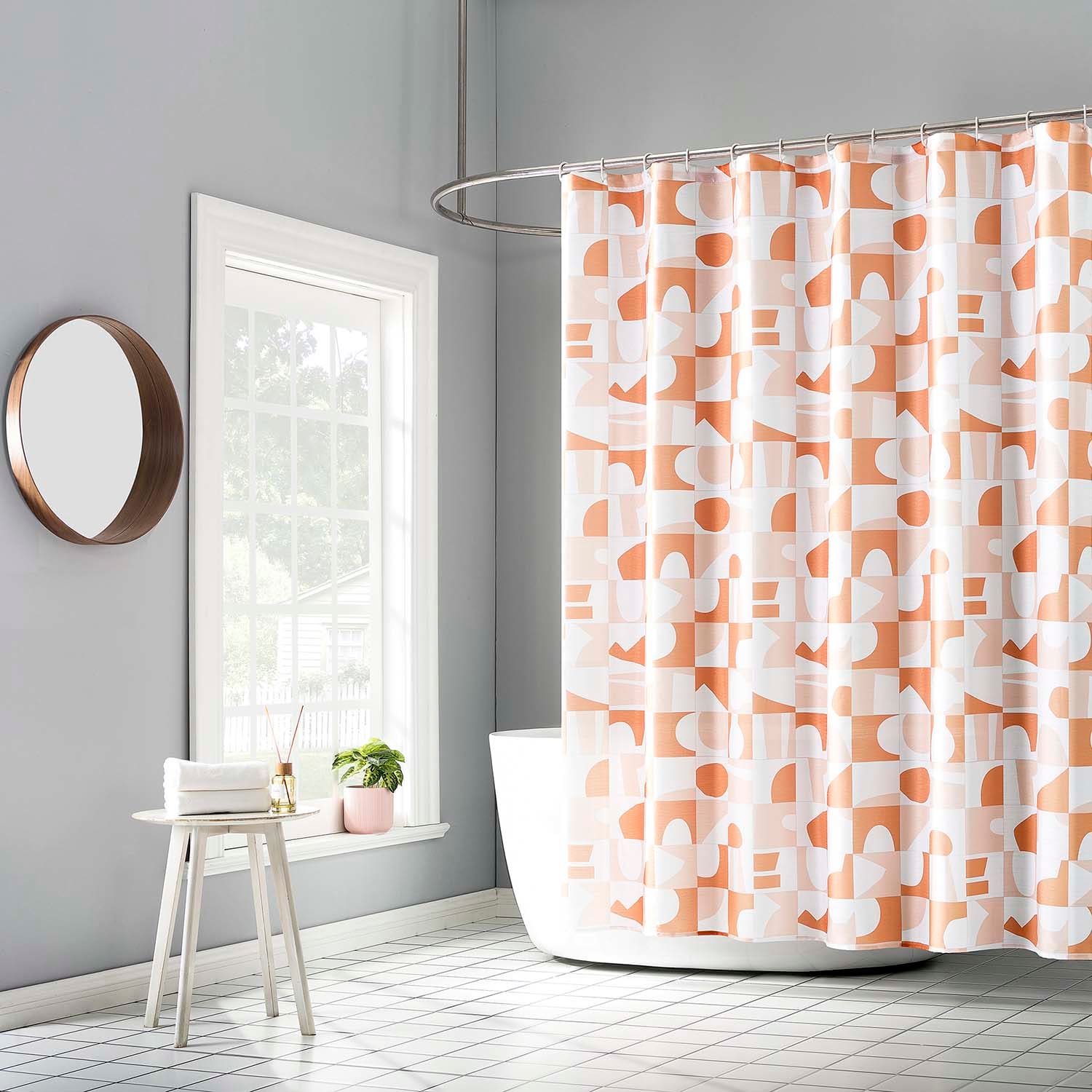 13-Piece Mazi Terracotta Geometric Shower Curtain Set, 70x72