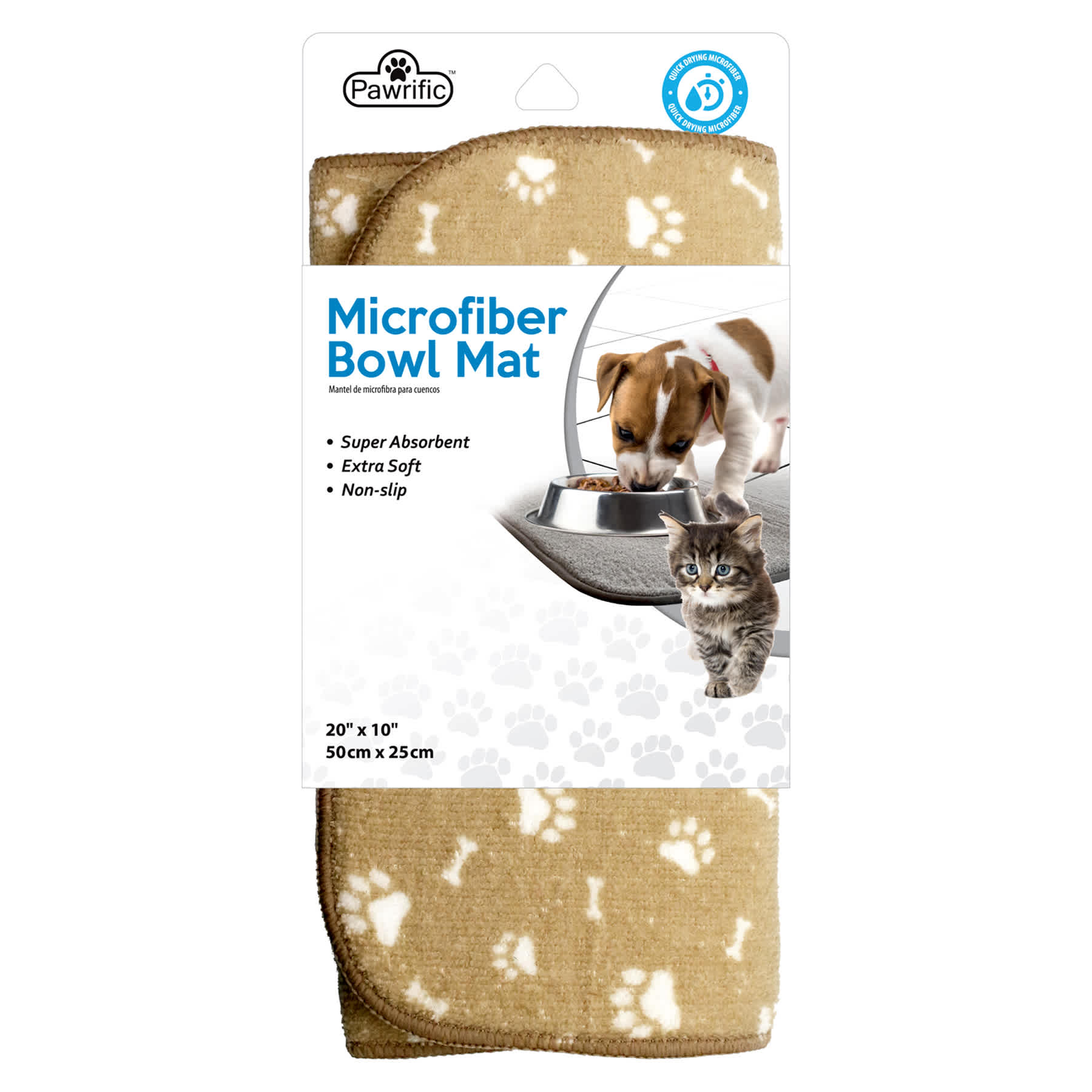 Tan Printed Pet Bowl Mat