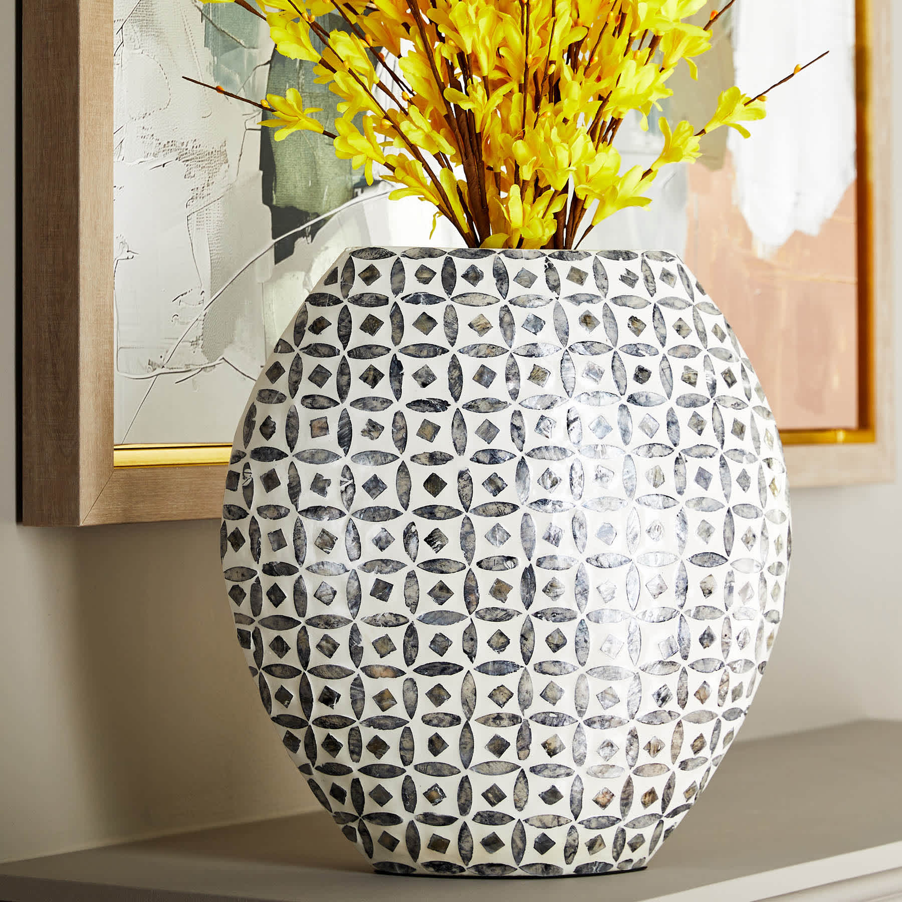 Tracey Boyd Grey Bamboo Capiz Vase, 17"