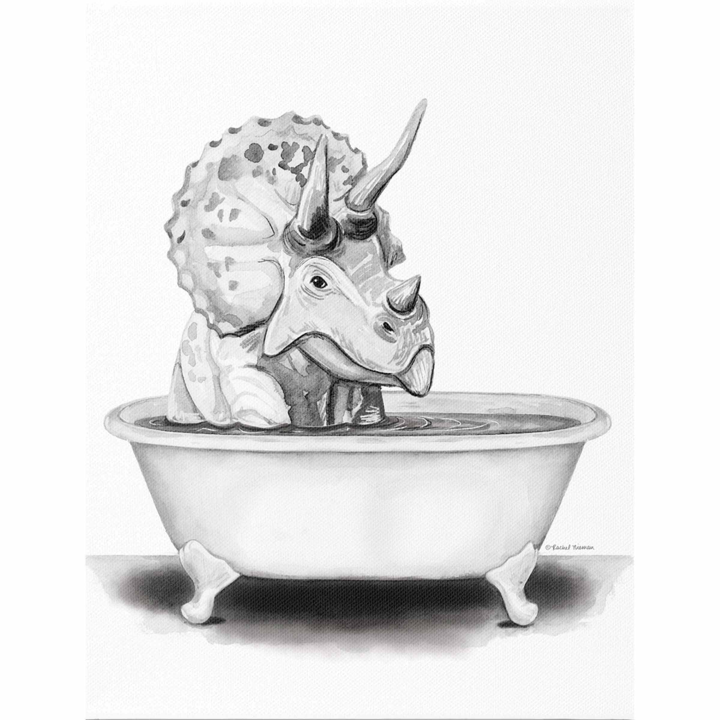 Triceratops In Bathtub Canvas Wall Art, 12x16