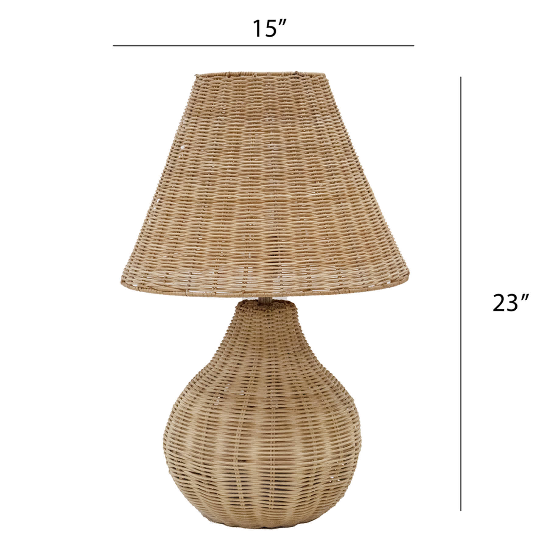 Honeybloom Natural Weaving Rattan Medium Table Lamp with Shade, 24"