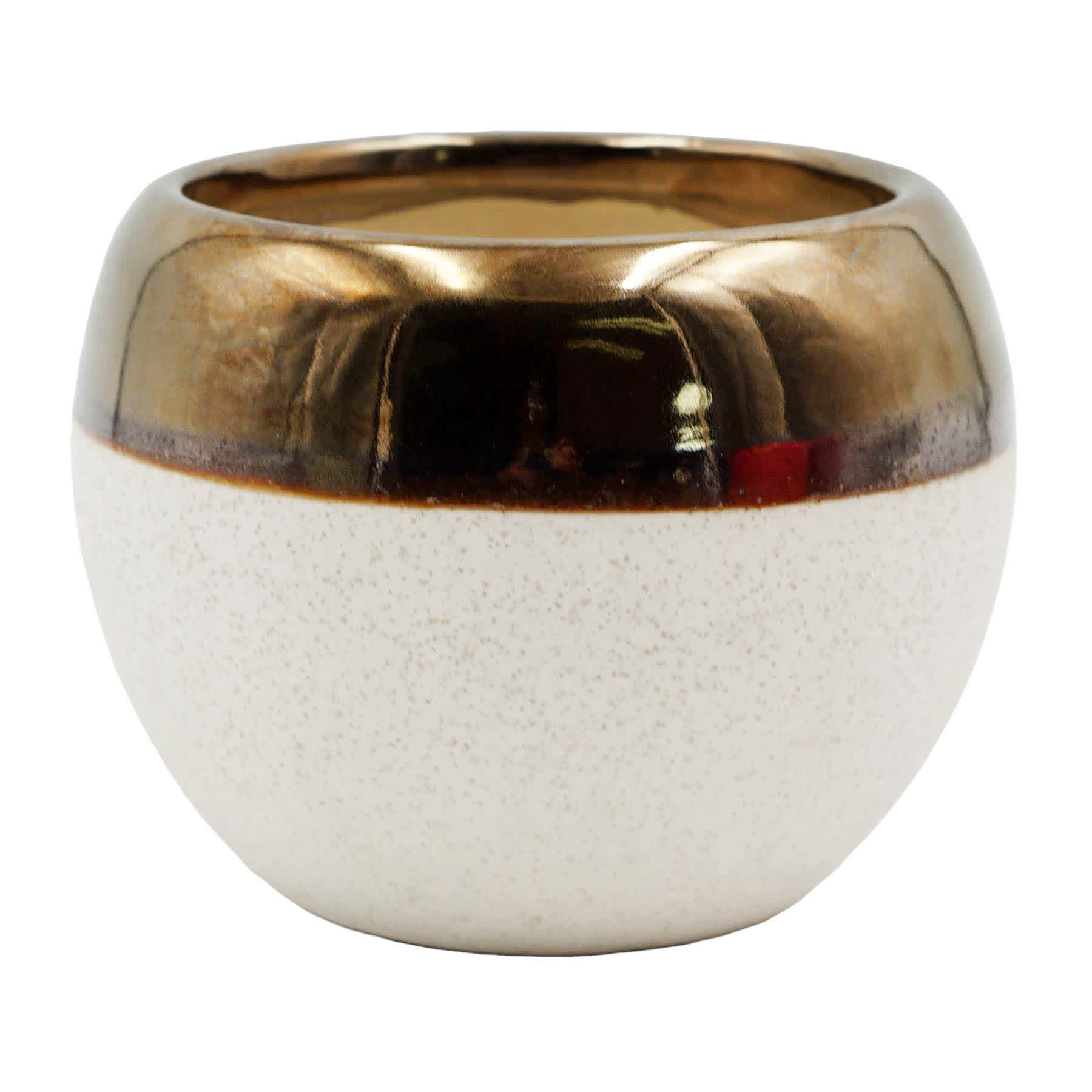 Indoor Cream Ceramic Pot with Bronze Trim, Medium