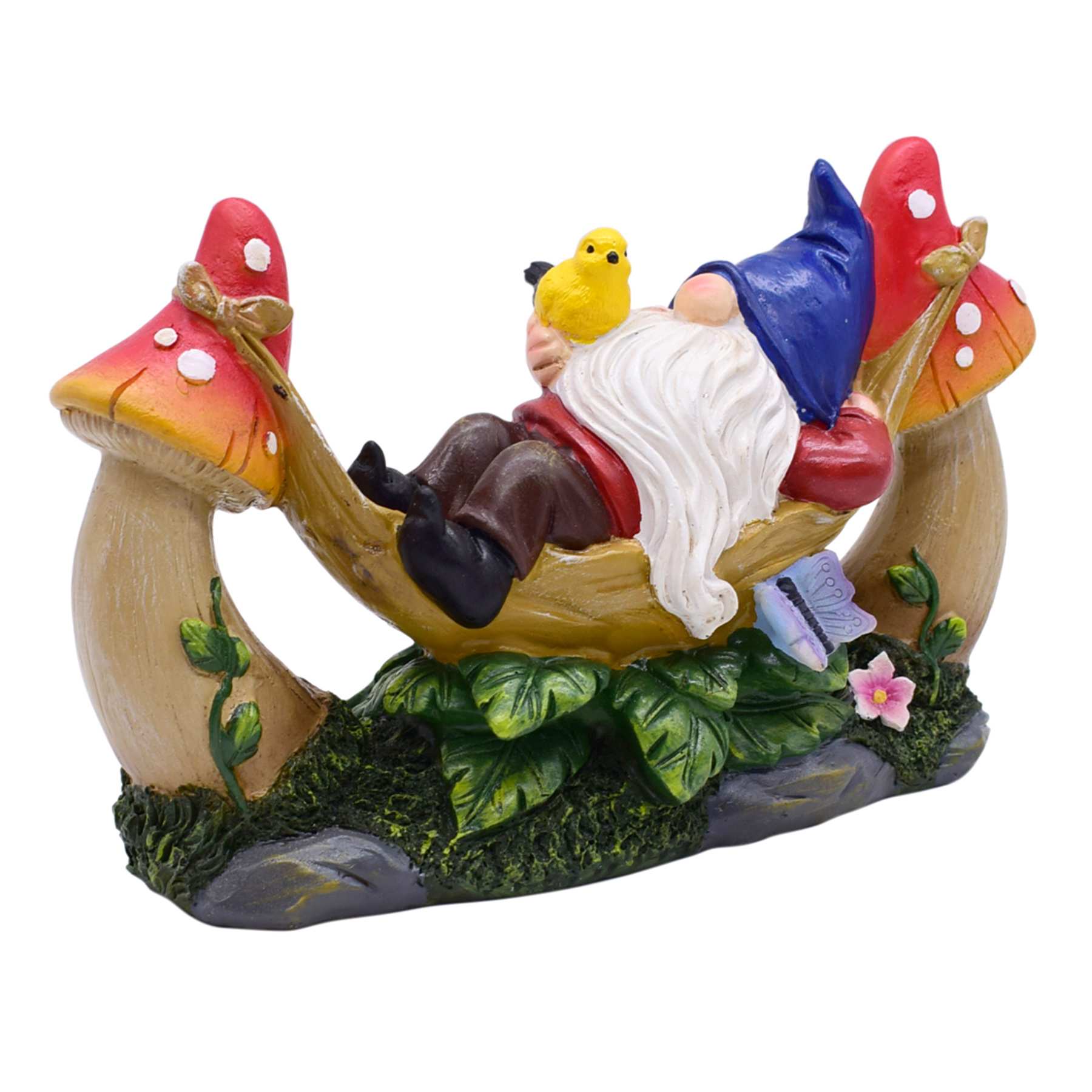 Gnome with Mushrooms Outdoor Garden Statue, 9.5"