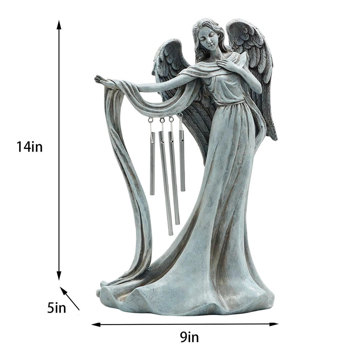 Angel Outdoor Garden Statue With Chimes, 14"