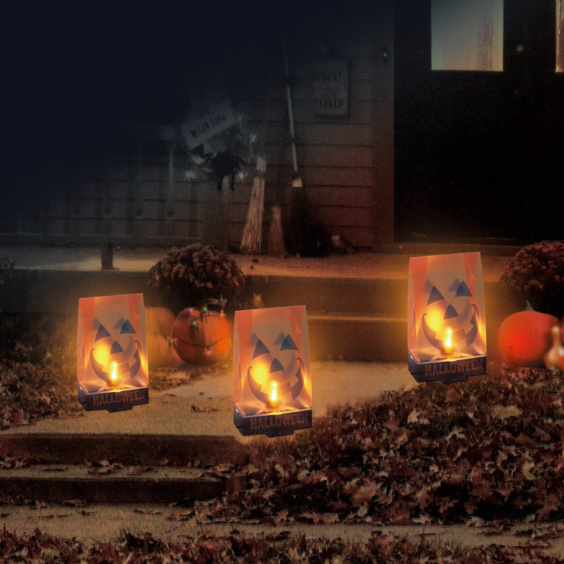 Set of 3 LED Halloween Pumpkin Luminary Lights