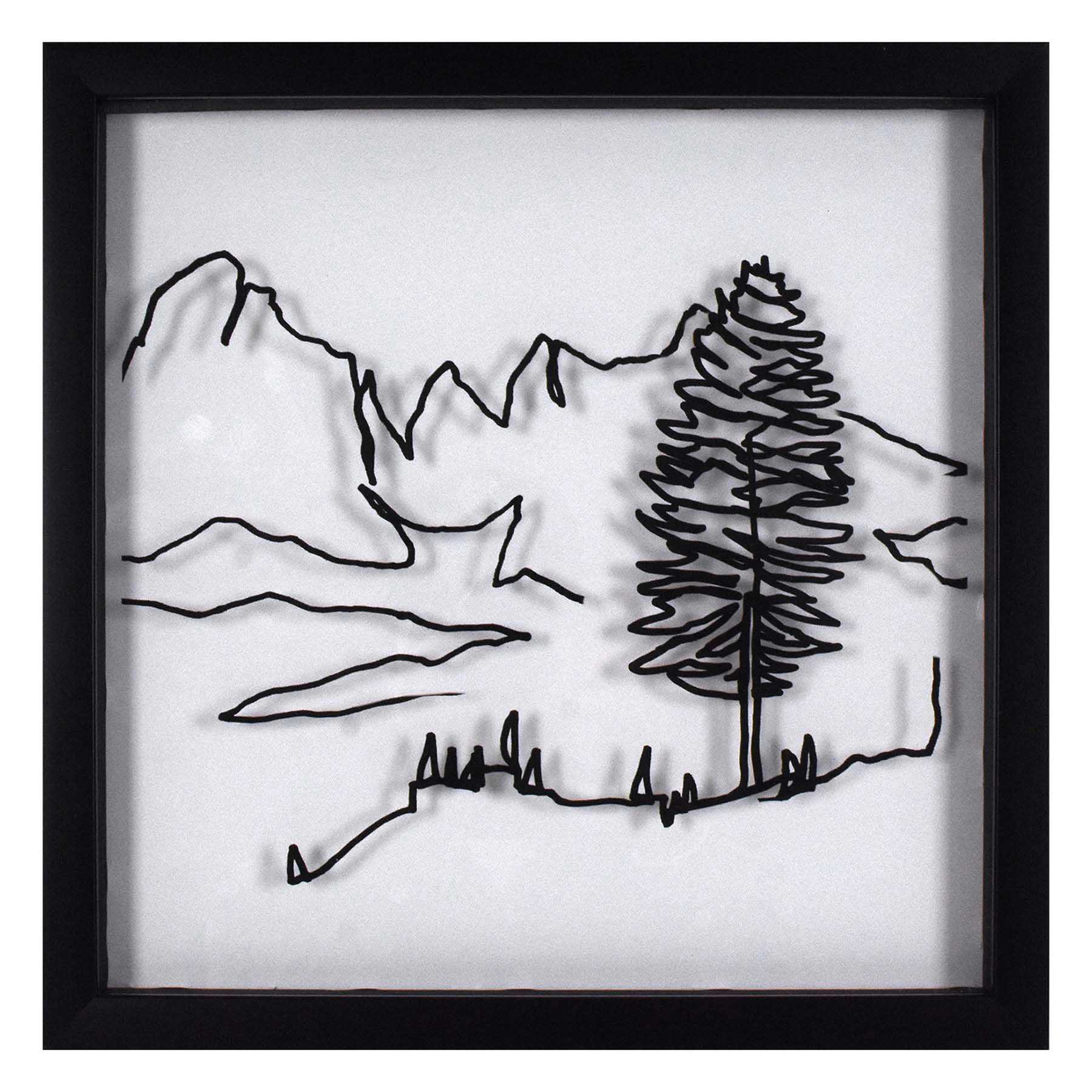 Lake & Lodge Glass Framed Line Drawing II Wall Art, 13"