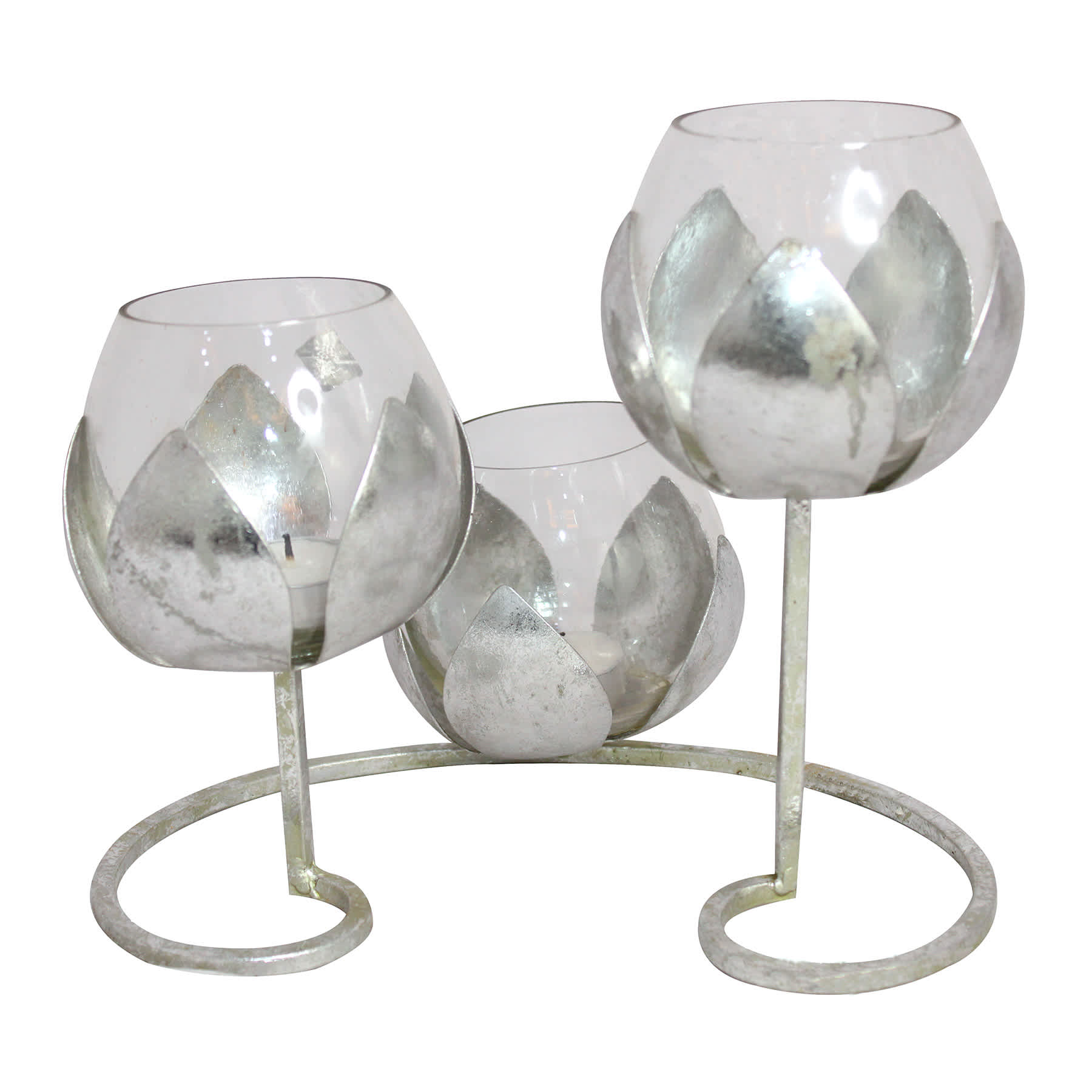 Silver Lotus 3 Candle Votive Candle Stand, 9.3"