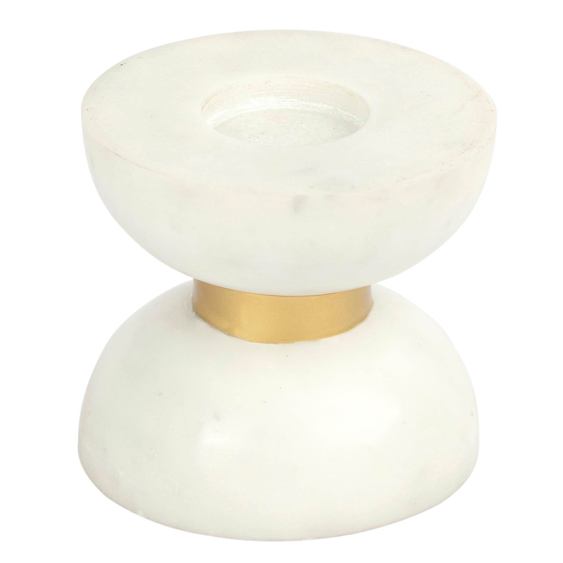 Crosby St. Marble with Gold Metal Ring Pillar Candle Holder, 4.5"