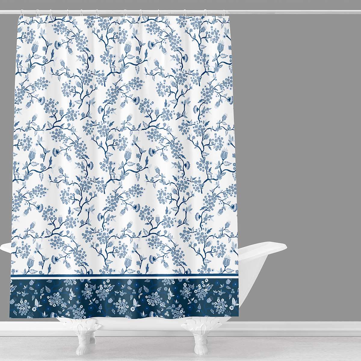 Providence Silvia Blue & White Floral Shower Curtain, 72"