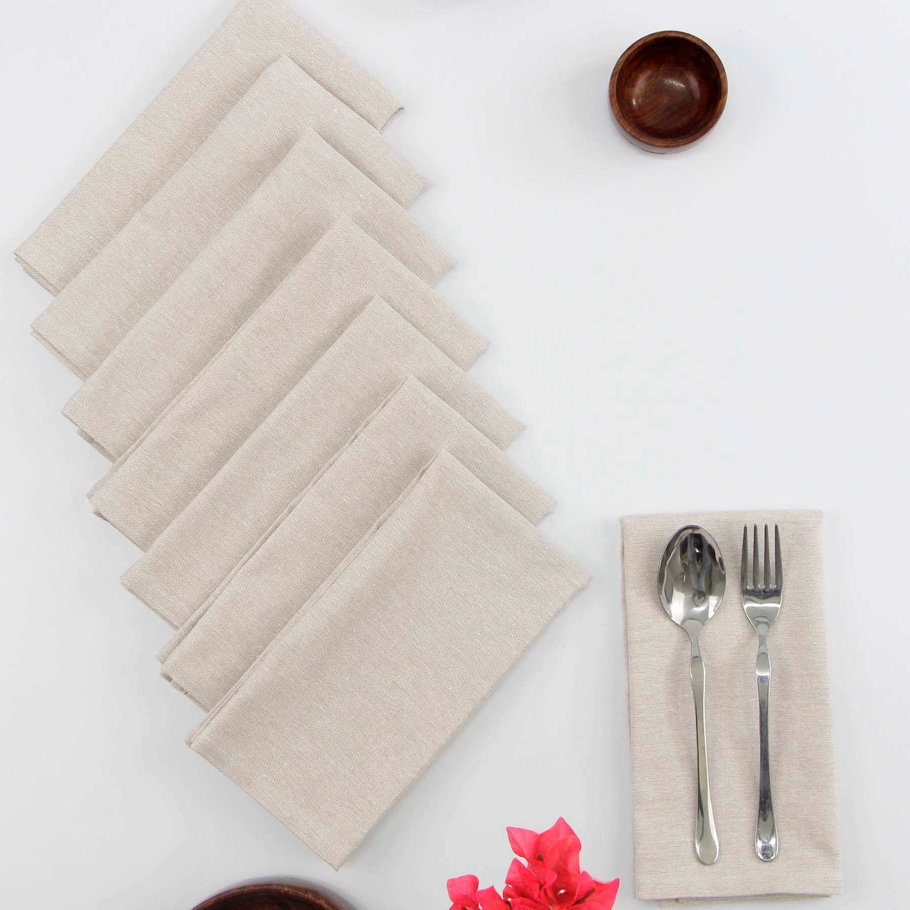 Set of 8 Neutral Cotton Napkins, 18"