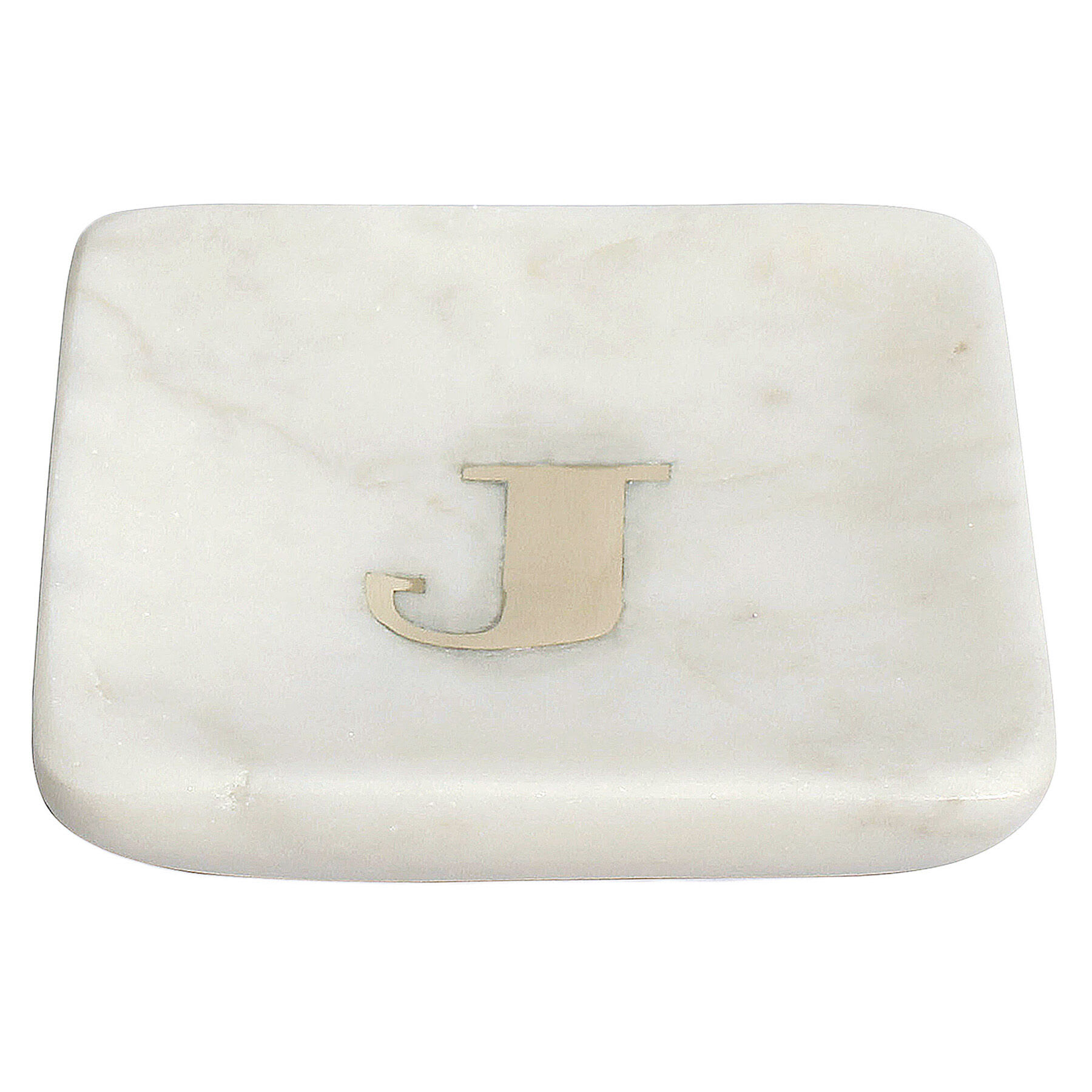 White Marbled Monogram Trinket Tray, J