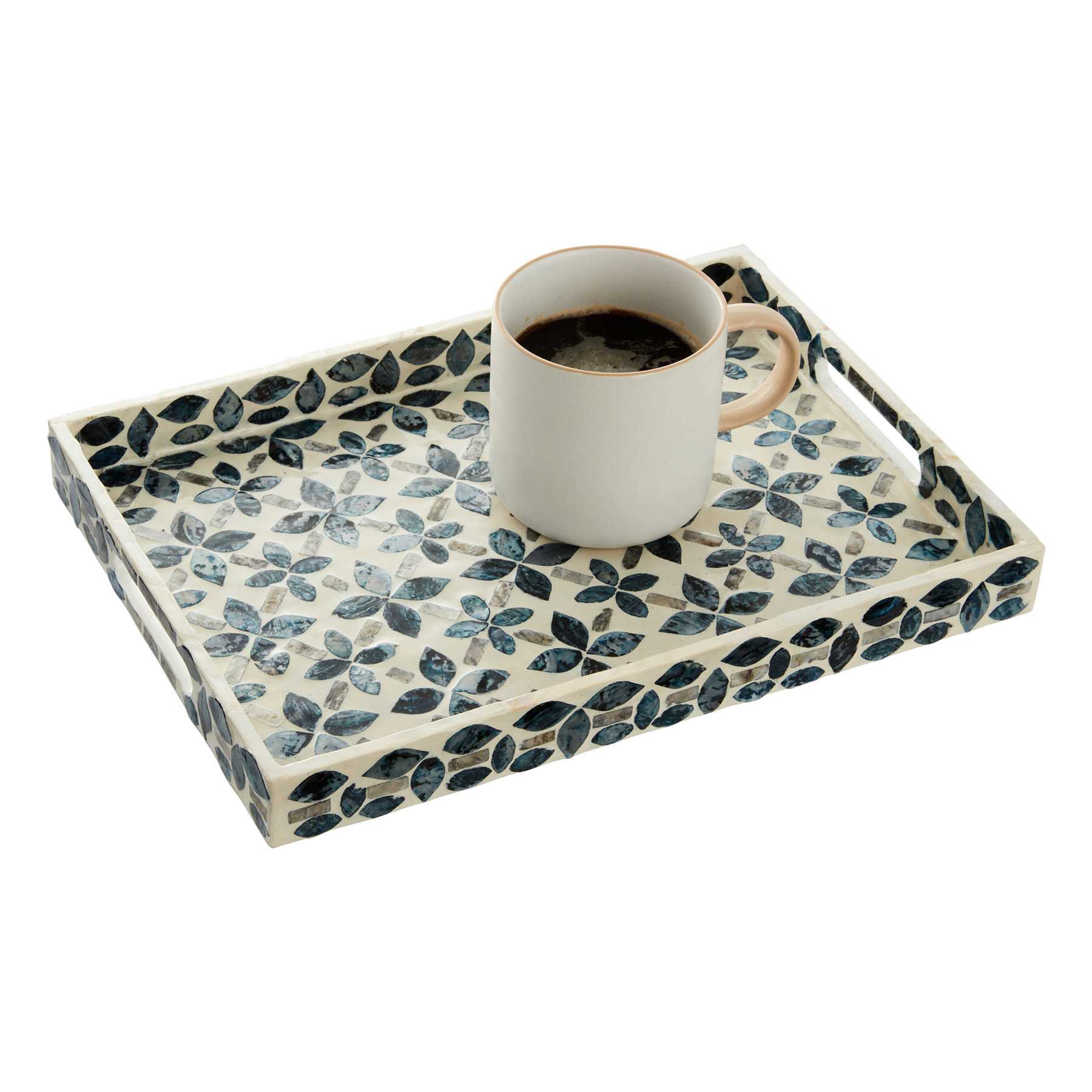 Tracey Boyd Blue Mosaic Patterned Decorative Tray, 14x10