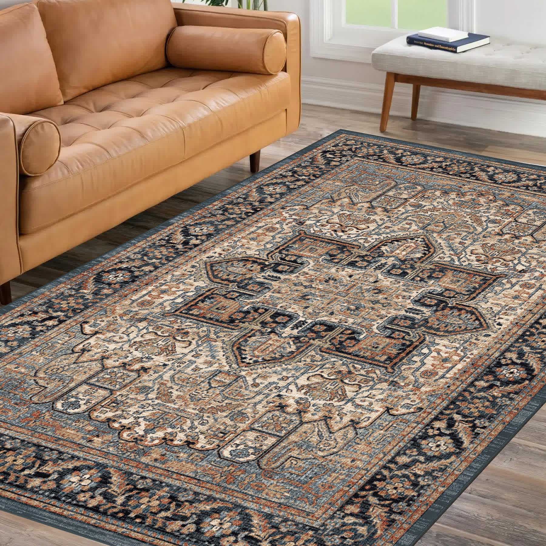 (A518) Ushak Blue Medallion Area Rug, 8x10