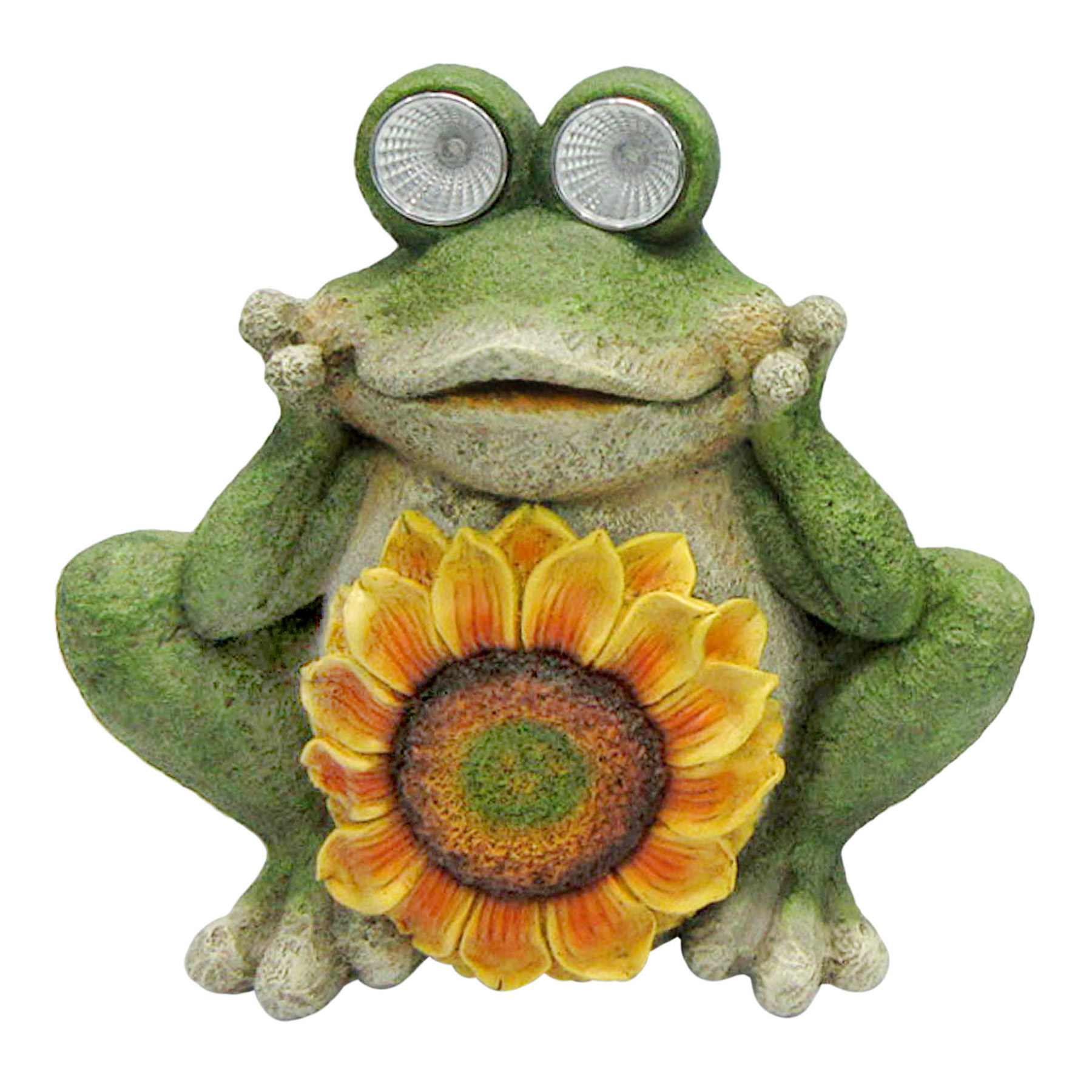 Sunflower Frog Solar Light Outdoor Garden Statue, 10.5"