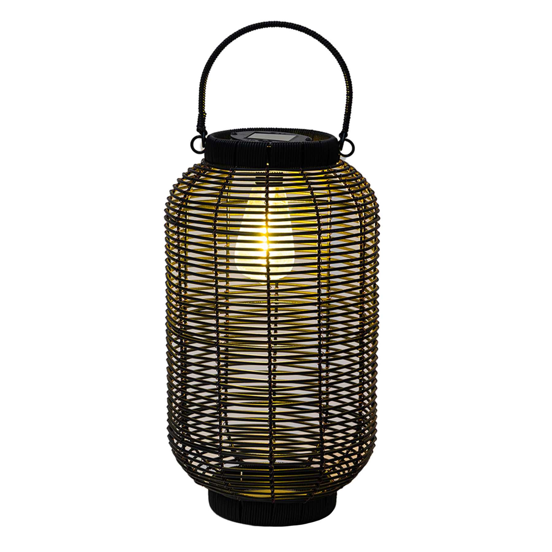 Decorative Black Outdoor Solar Lantern with Bulb, Medium