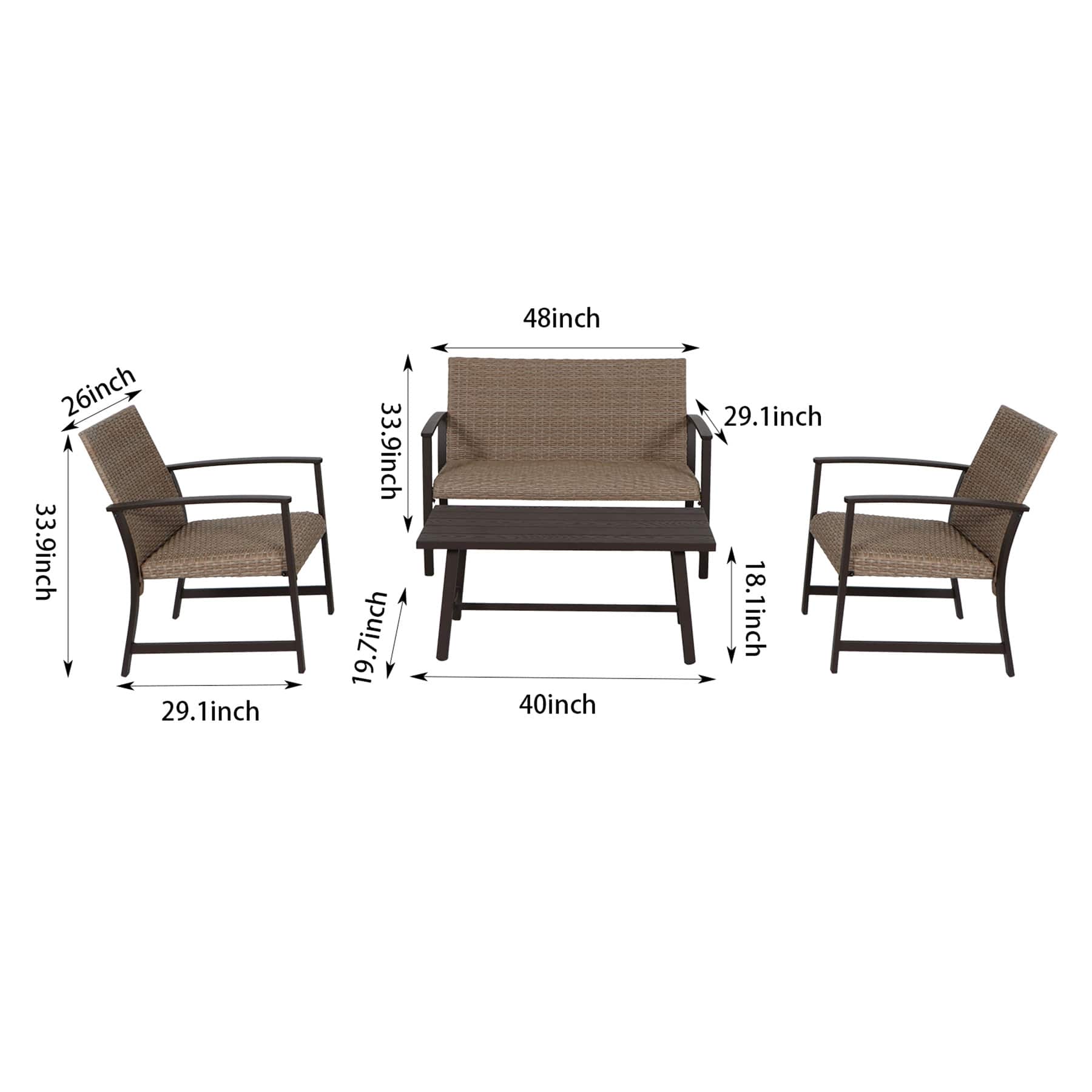 Winslow 4-Piece Seating Patio Set, Brown