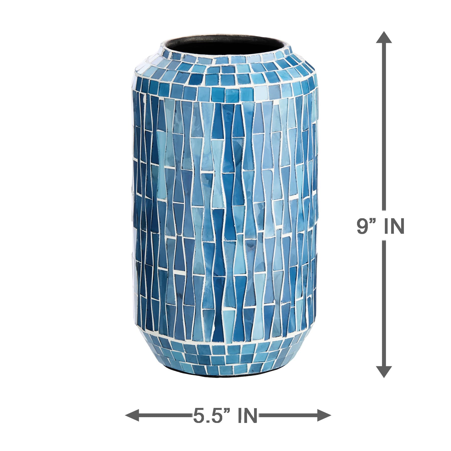 Blue Mosaic Glass Vase, 9"