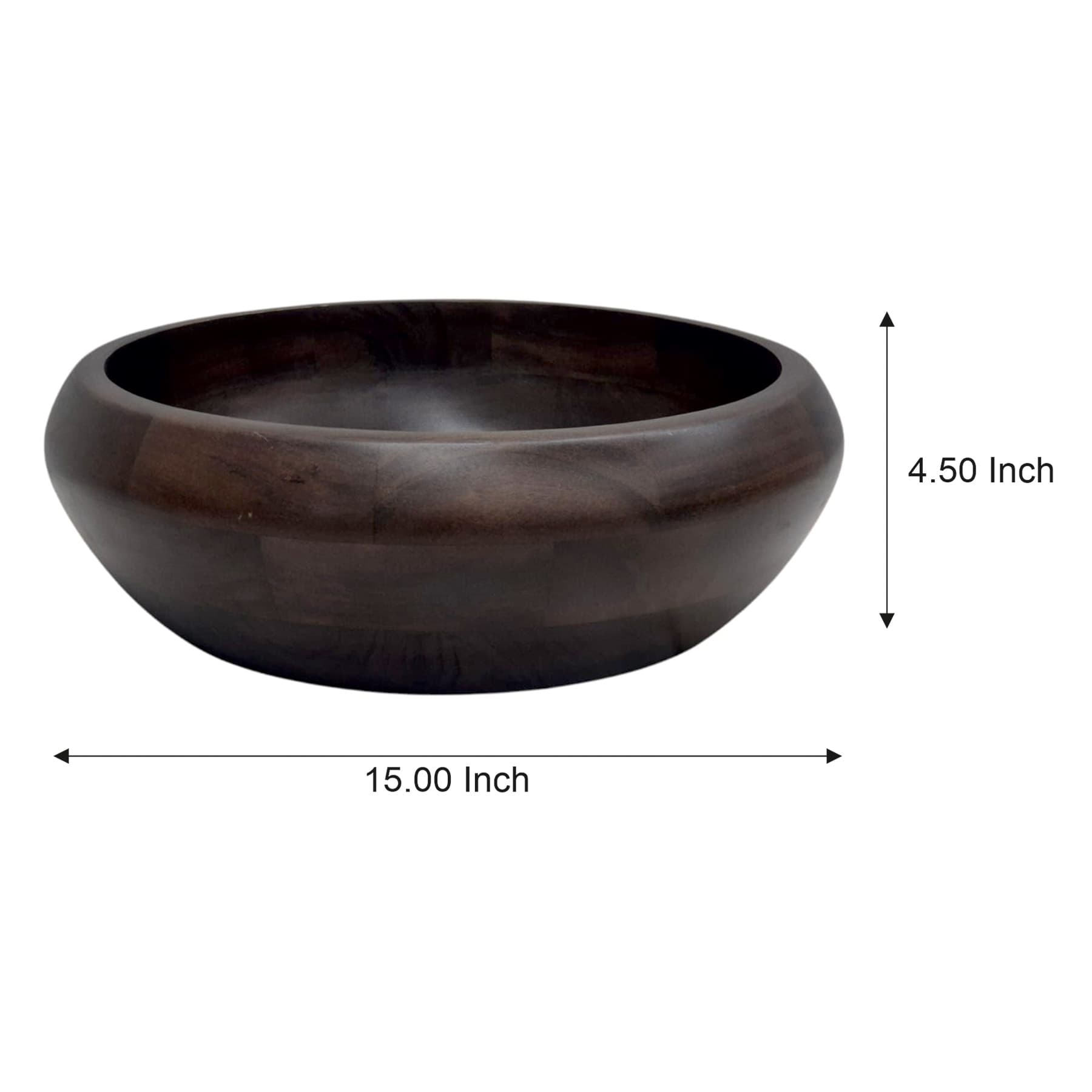 Dark Brown Acacia Wood Bowl, 15"