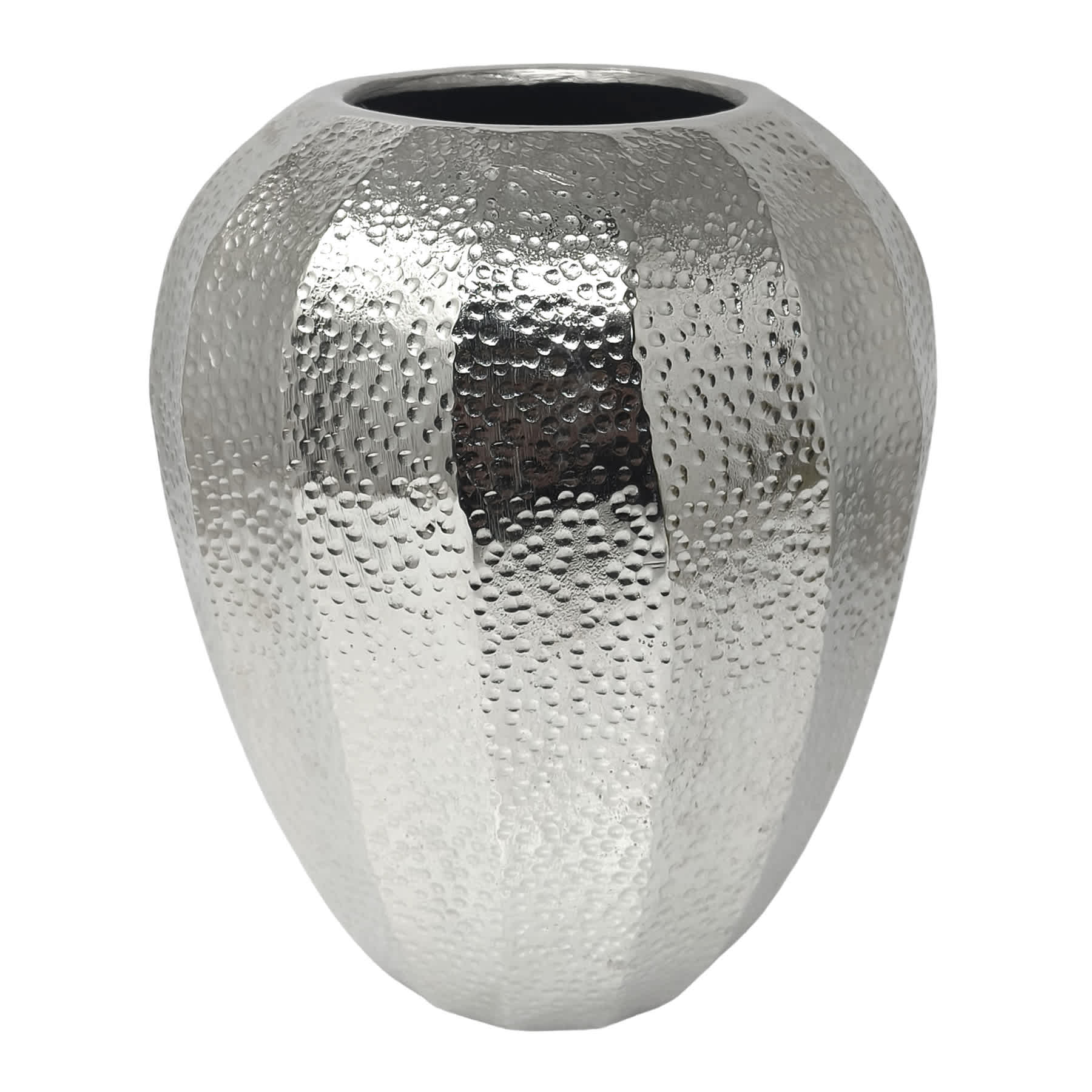 Hammered Silver Aluminum Vase, 9"