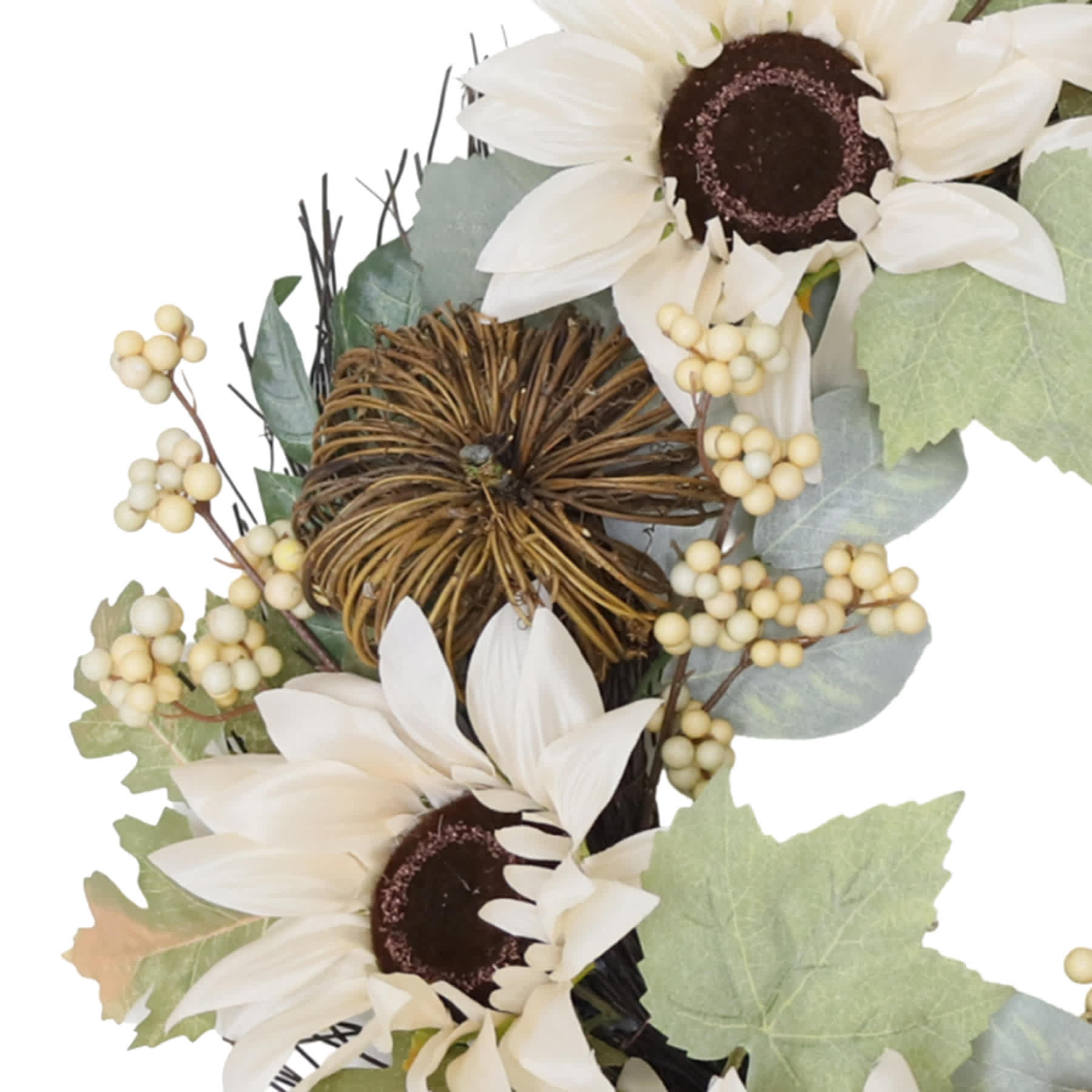 Multi-Sunflower & Twig Pumpkin Wreath, 24"