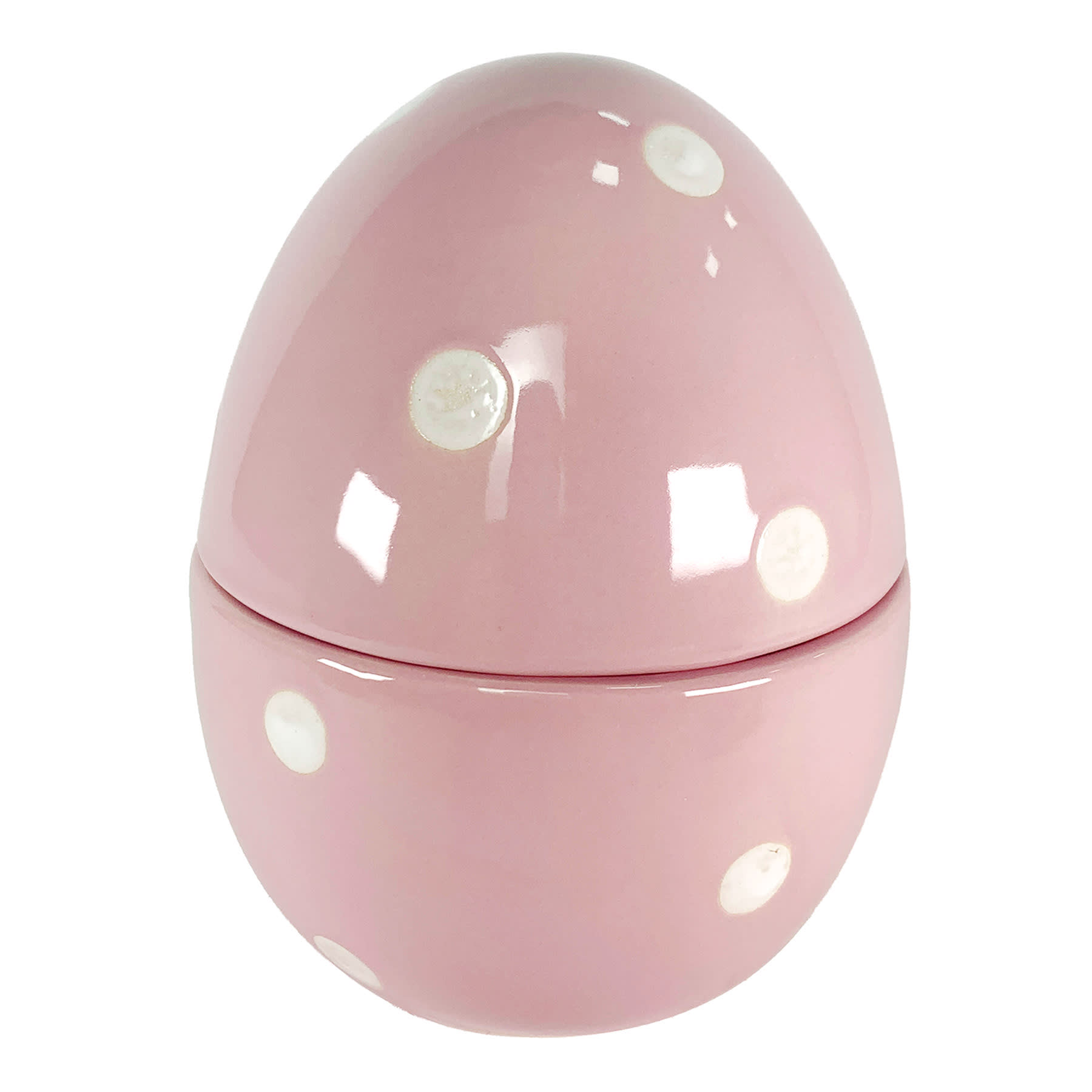 Homespun Easter Pink & White Polka Dot Ceramic Egg Jar, 7"
