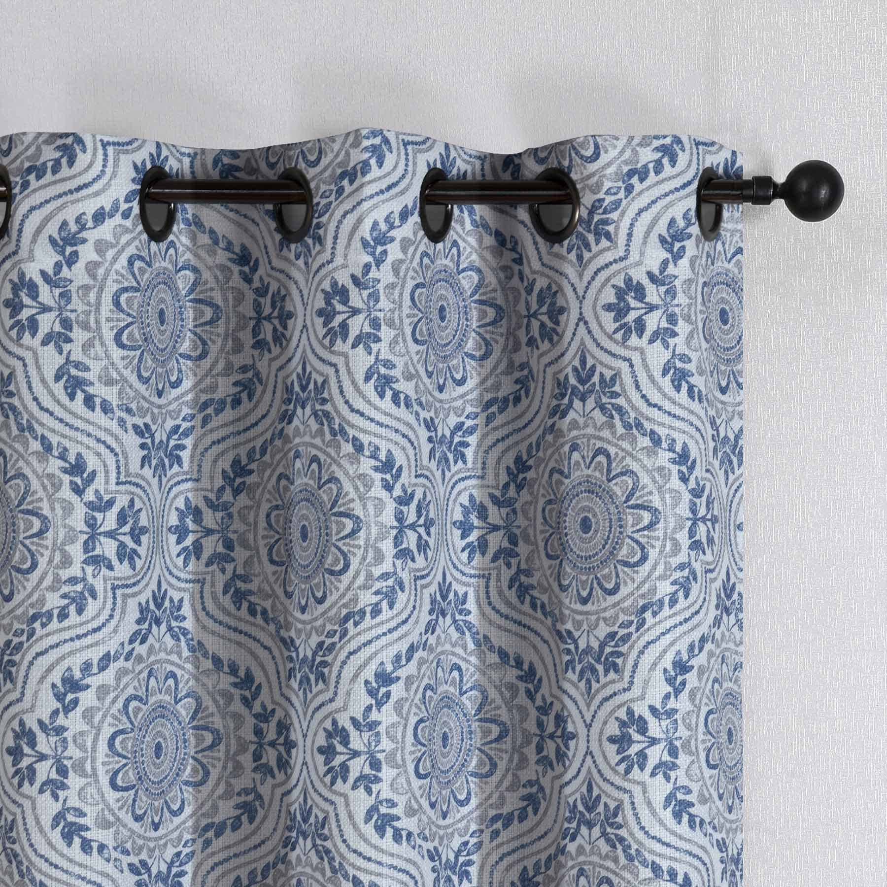 Blue Medallion Light Filtering Grommet Curtain Panel, 84"