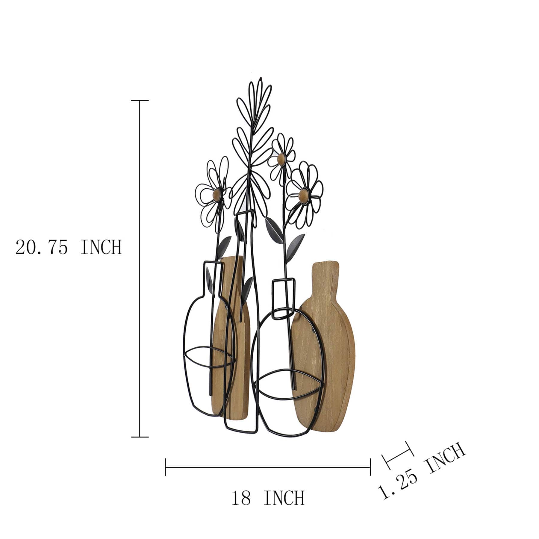 Flower Vase Metal & Wood Wall Decor, 18x21