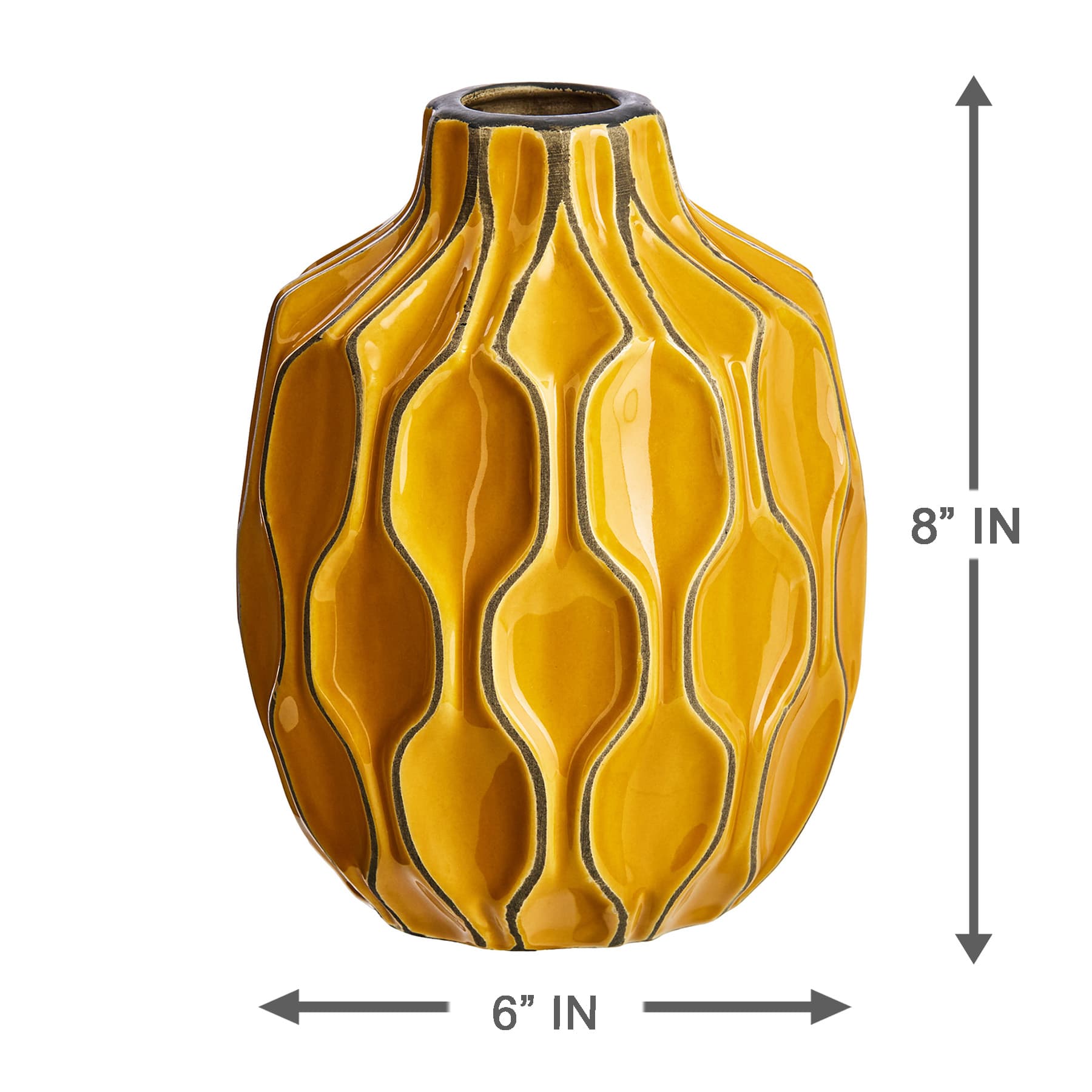Honeybloom Katherine Yellow Ceramic Short Neck Vase, 8"