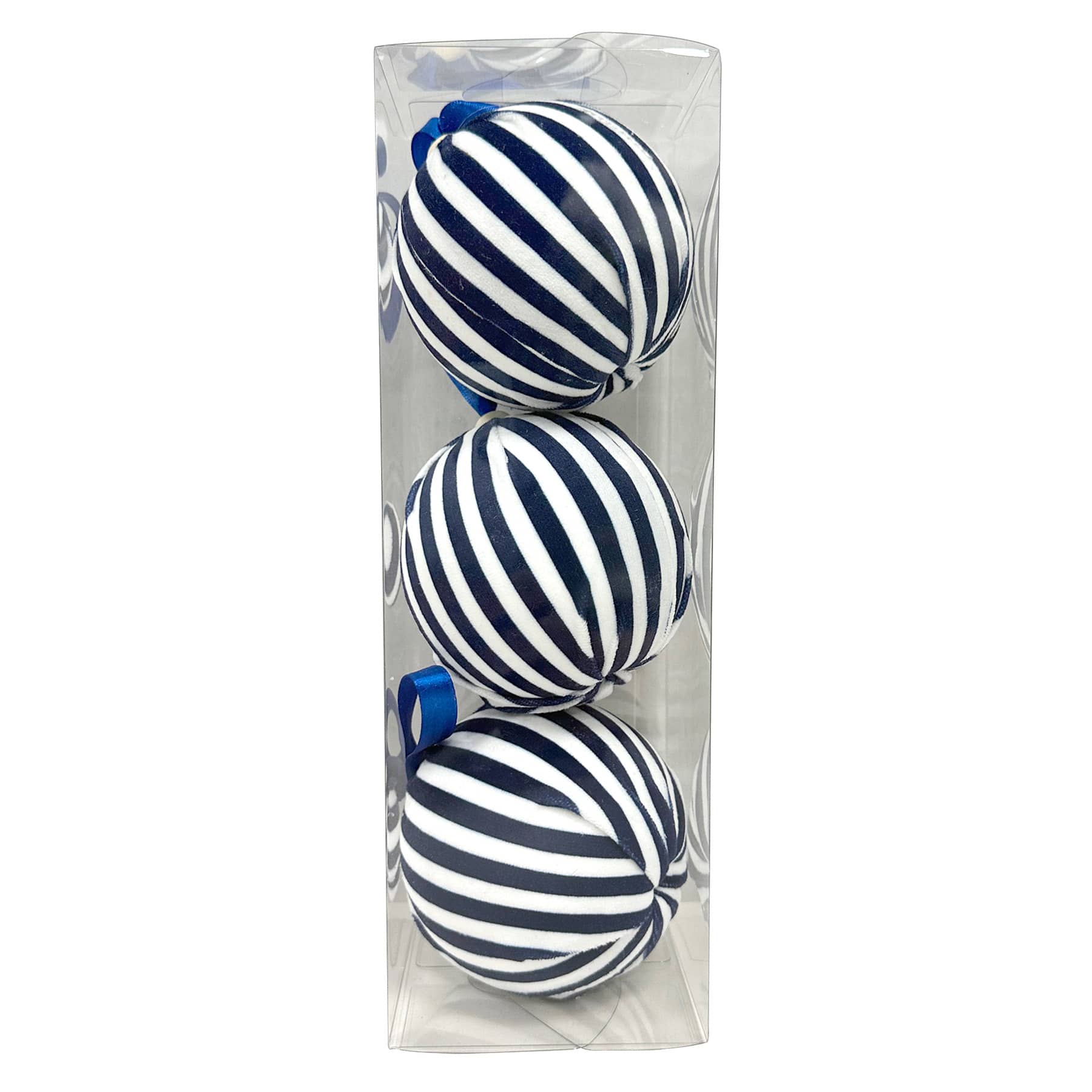 Homespun Patriotic 3-Count Blue Striped Fabric Wrapped Ornament, 80mm