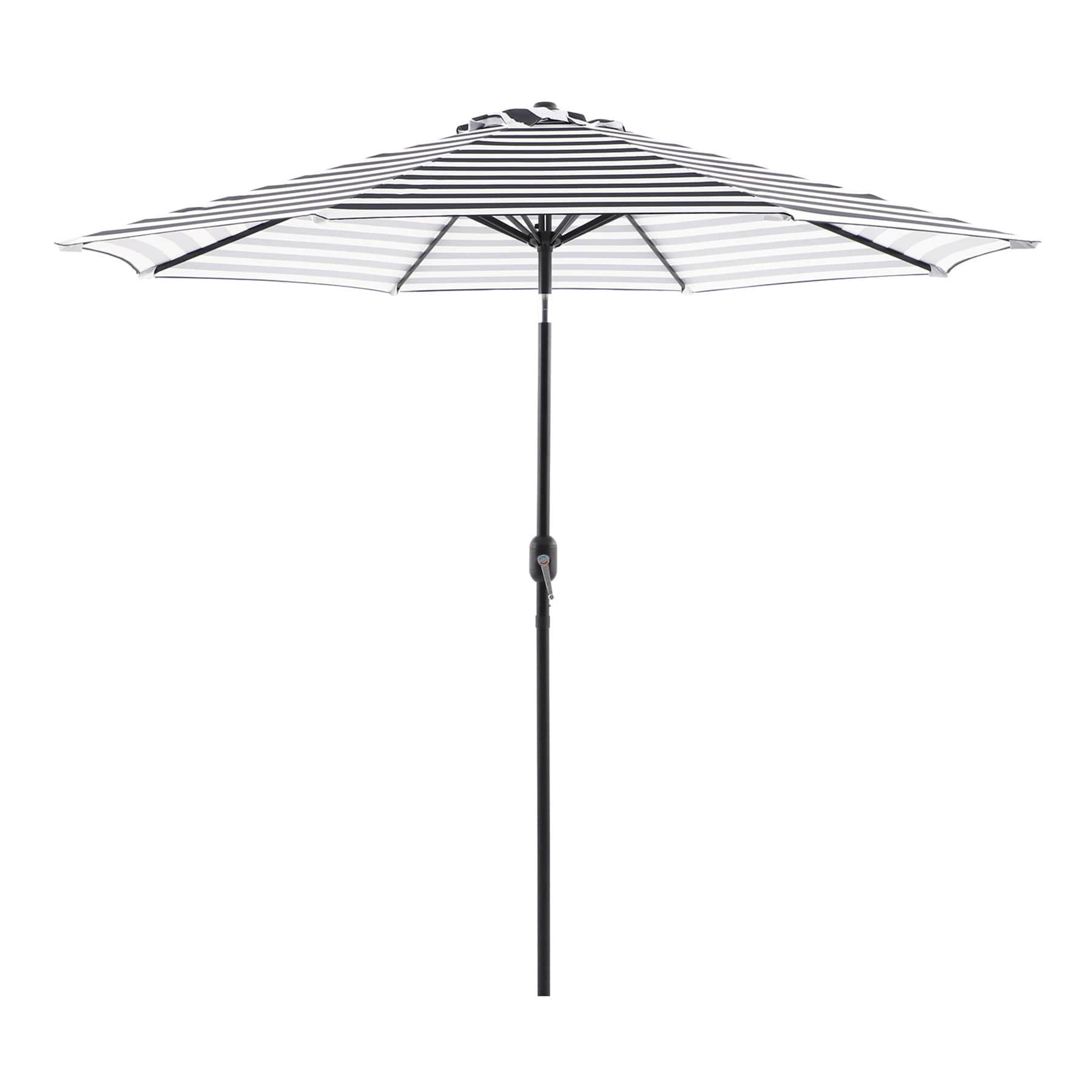 Black Awning Stripe Crank & Tilt Round Patio Umbrella, 9'