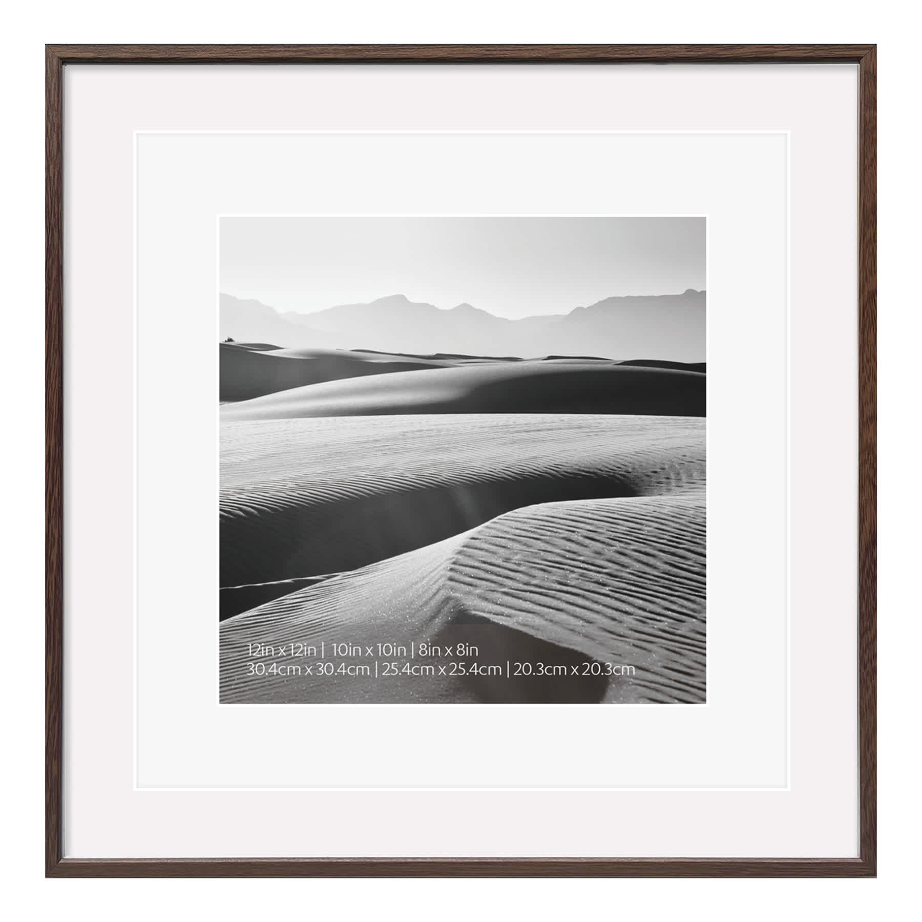 12x12 Walnut Thin Matted to 10x10 & 8x8 Wall Frame