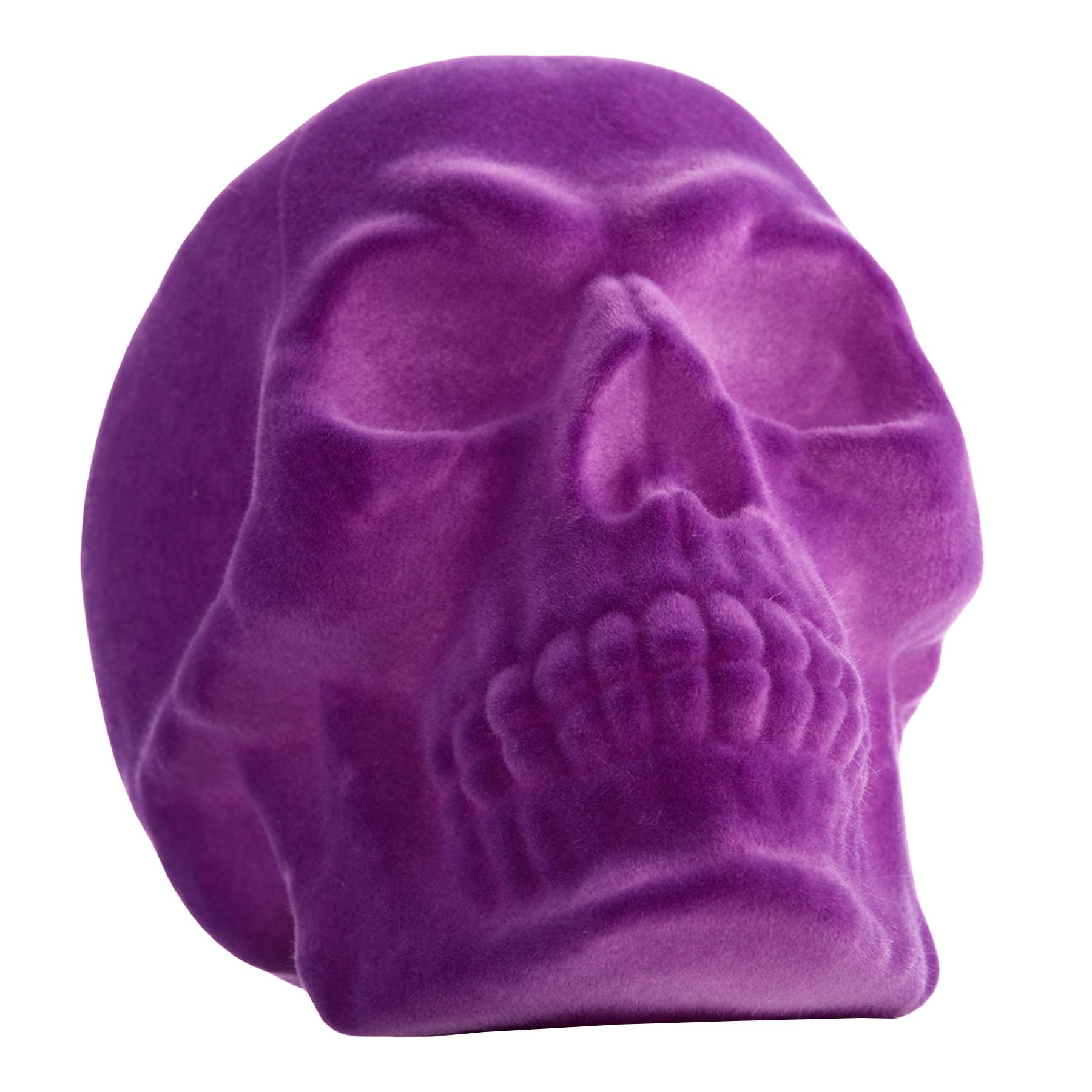 Hey Boo! Purple Flocked Skull, 6"