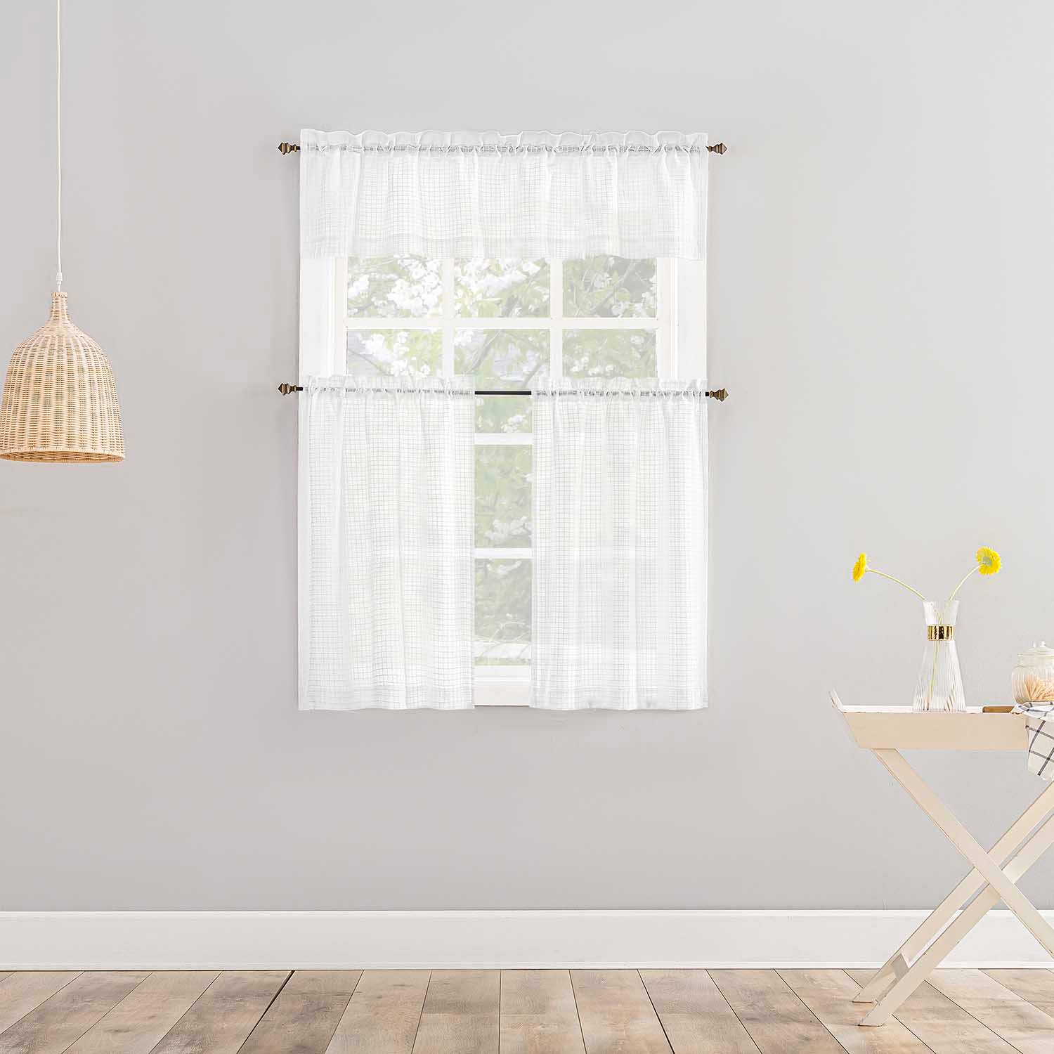 Wilton White Small Tiered Curtain Panel, 54"
