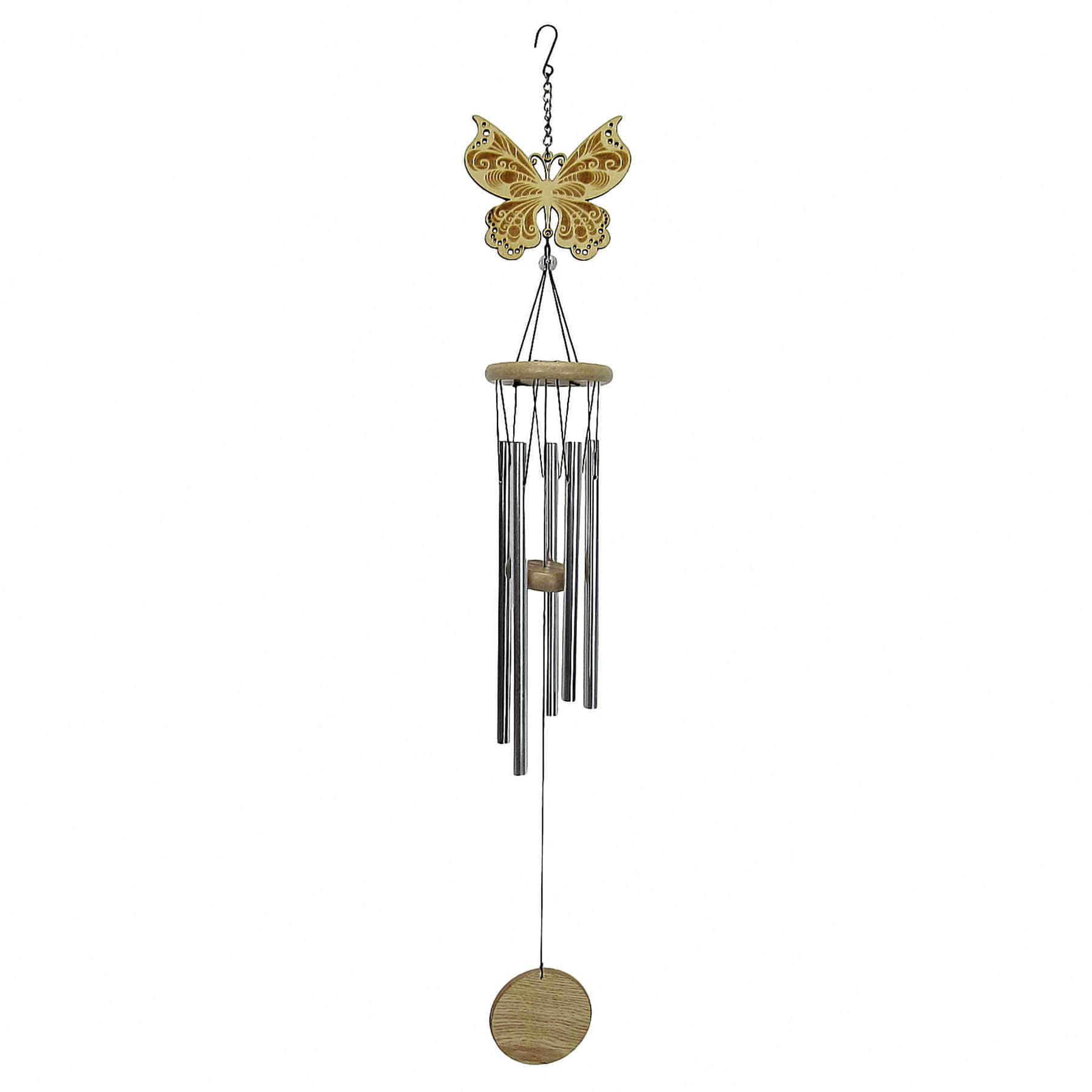 Wood & Metal Butterfly Wind Chime, 34"