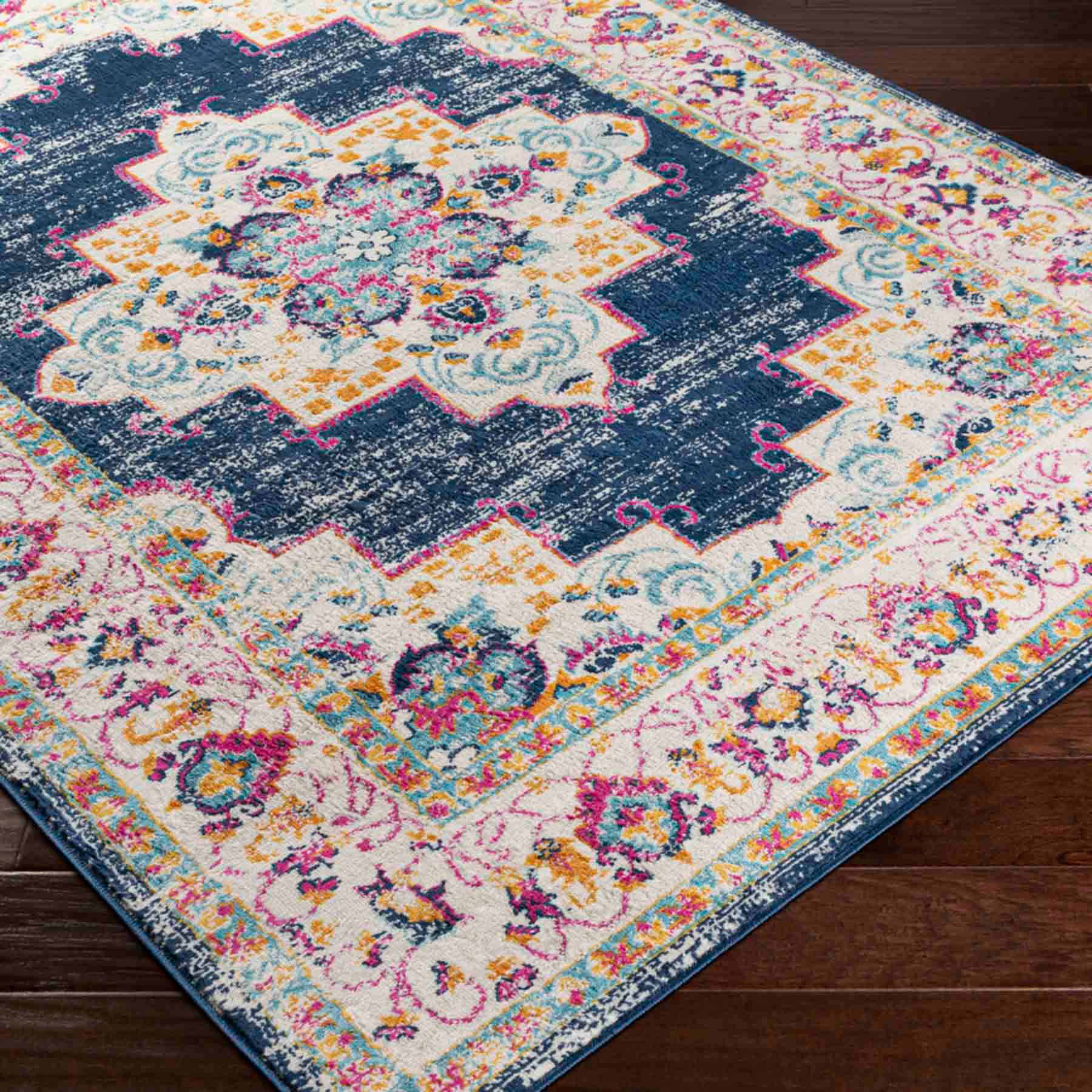 (D494) Found & Fable Floransa Blue & Pink Medallion Accent Rug, 3x5