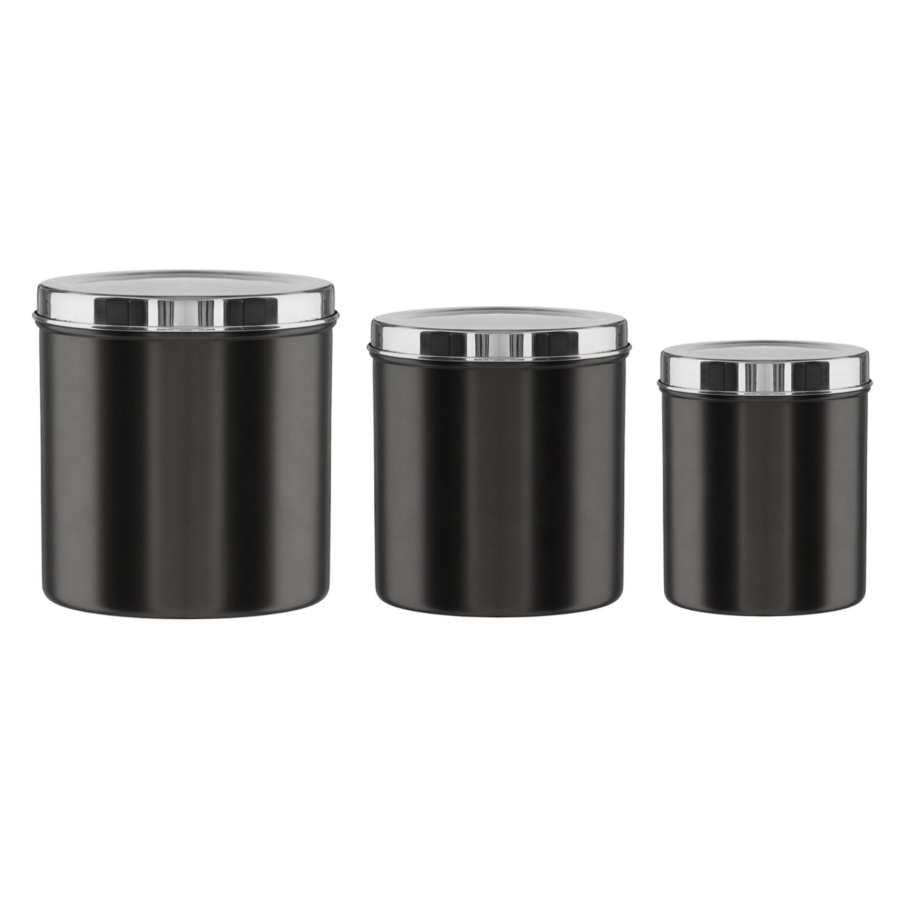 Set of 3 Black Nickel Metal Canister with Silver Lid