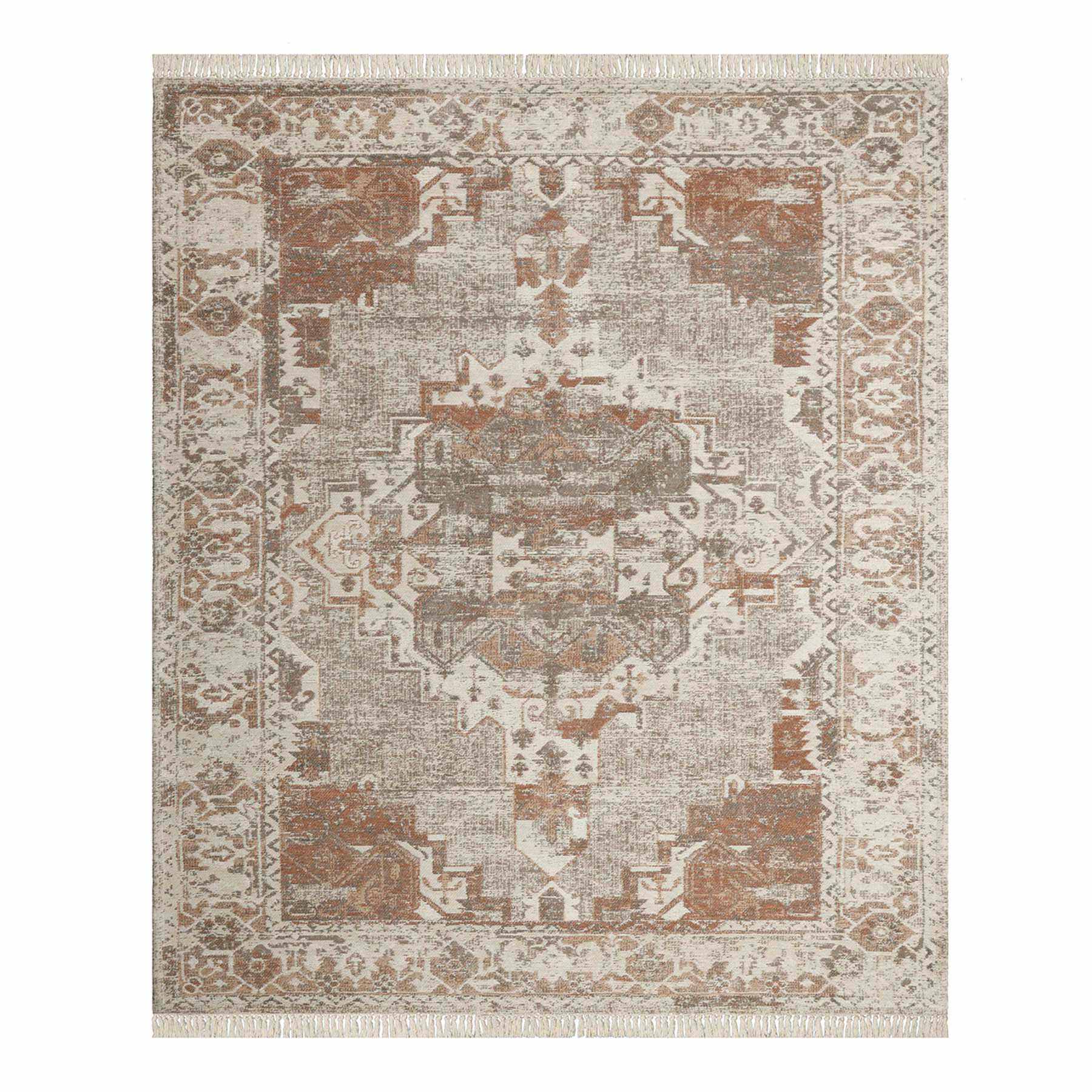 (B718) Honeybloom Joelle Neutral Woven Fringe Area Rug, 8x10