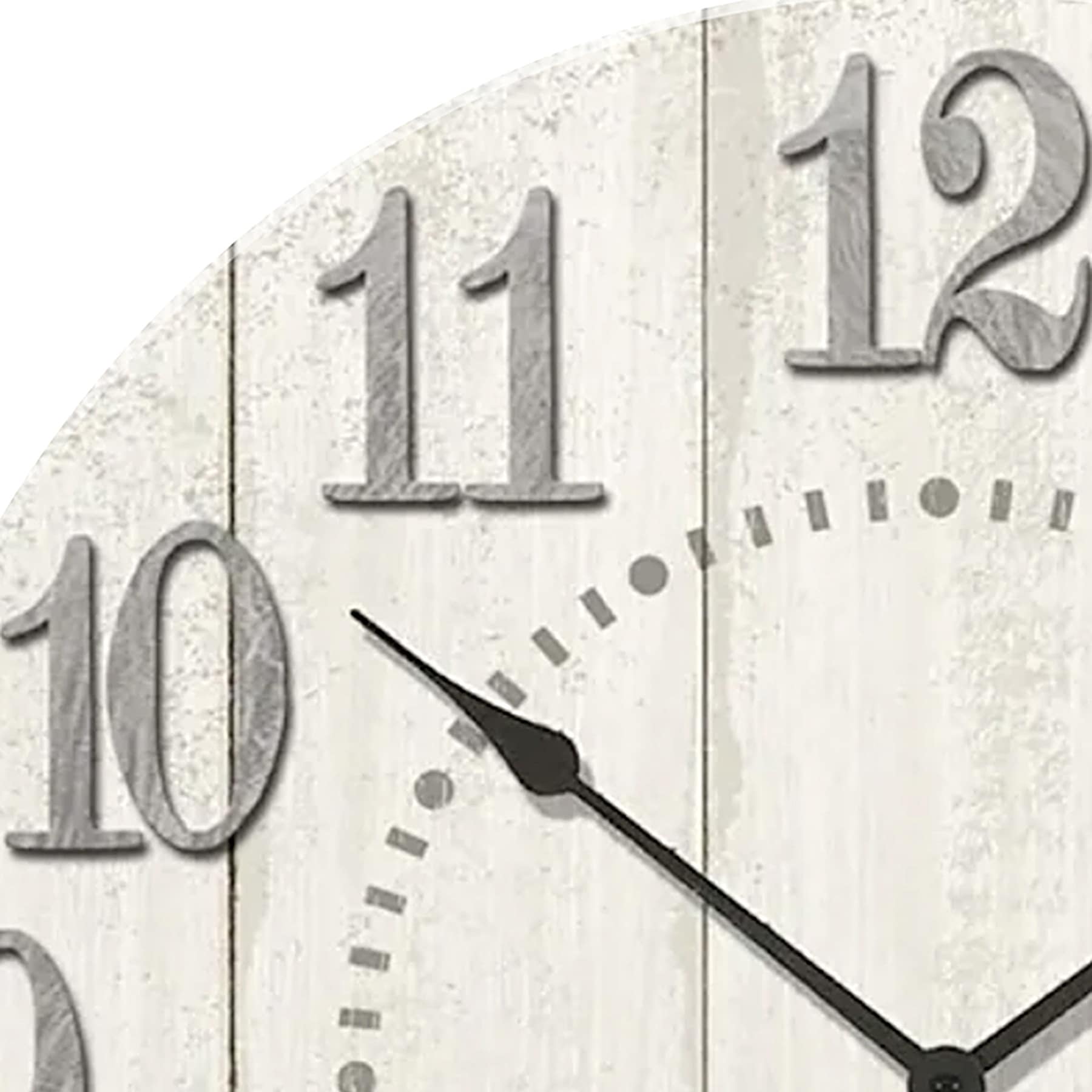 Whitewash Plank Round Wall Clock with Raised Numbers, 14.5"