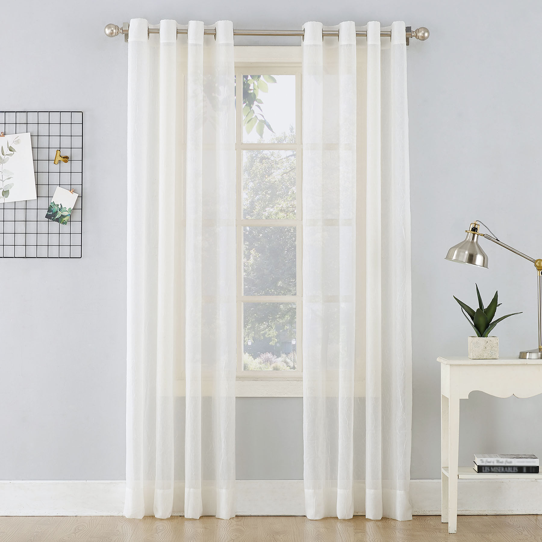 Erica Eggshell Crushed Grommet Sheer Voile Curtain Panel, 84"
