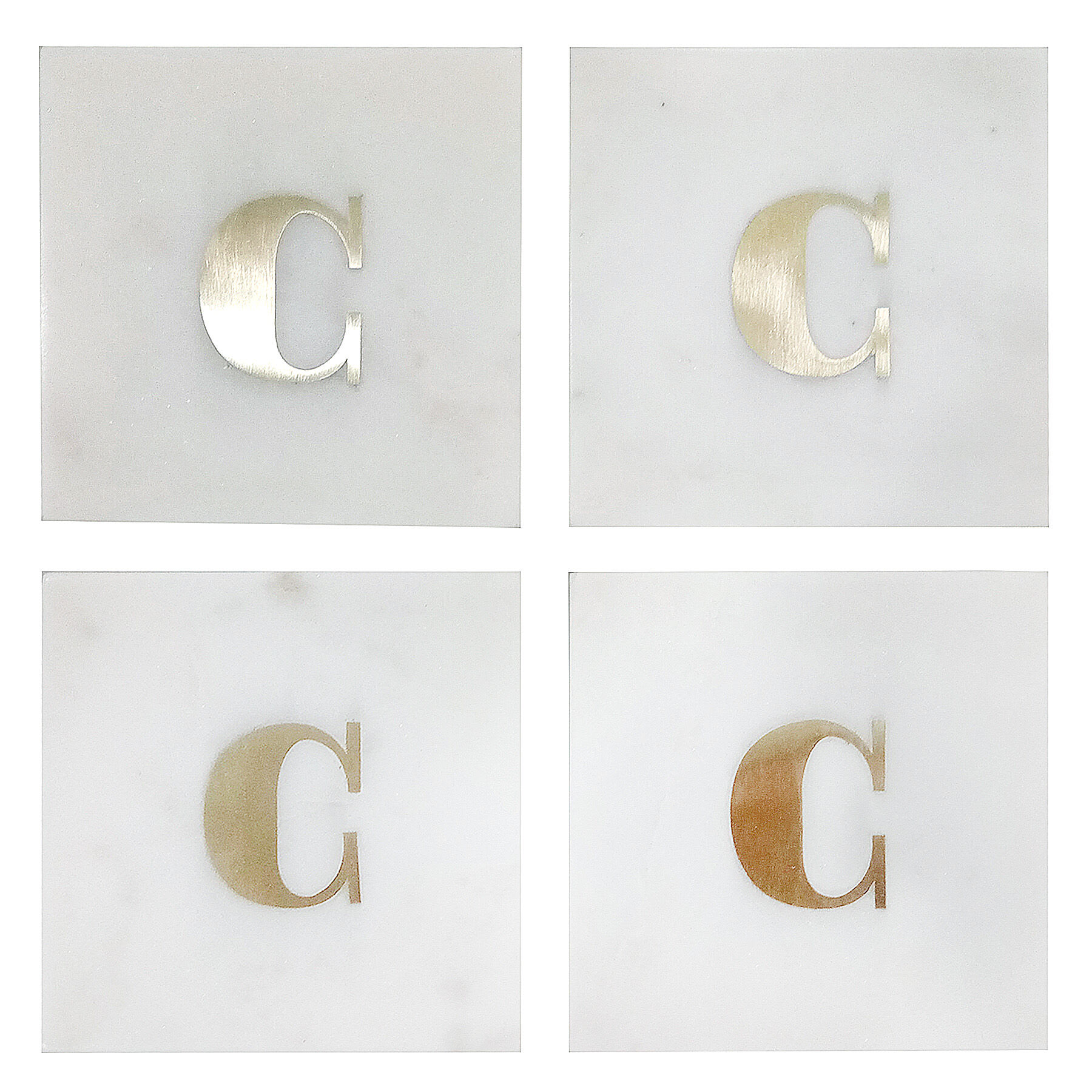 Set of 4 Marble & Brass Monogram Coasters, C
