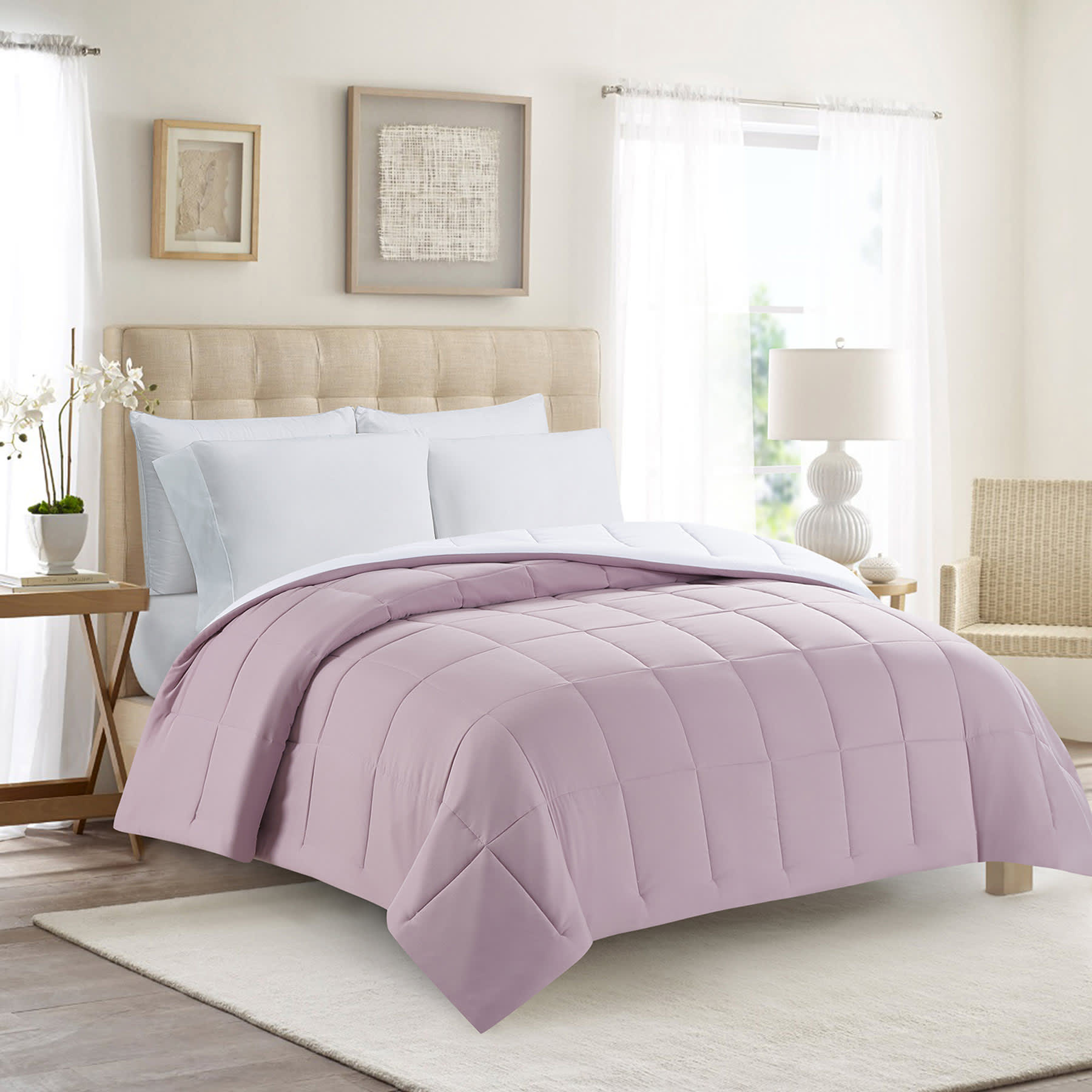 White & Purple Reversible Brushed Microfiber Comforter, Twin/Twin XL