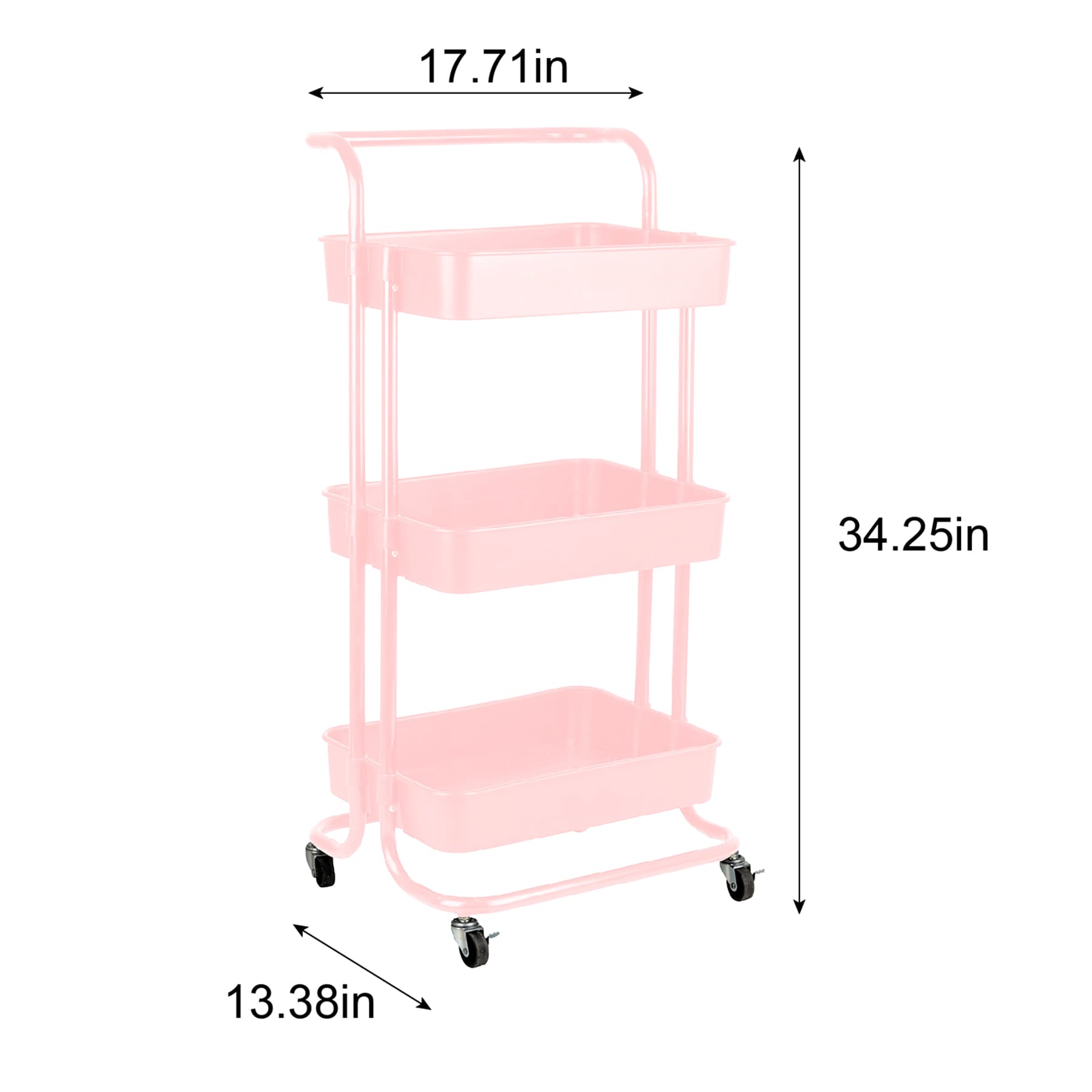 3-Tier Rolling Storage Cart, Pink