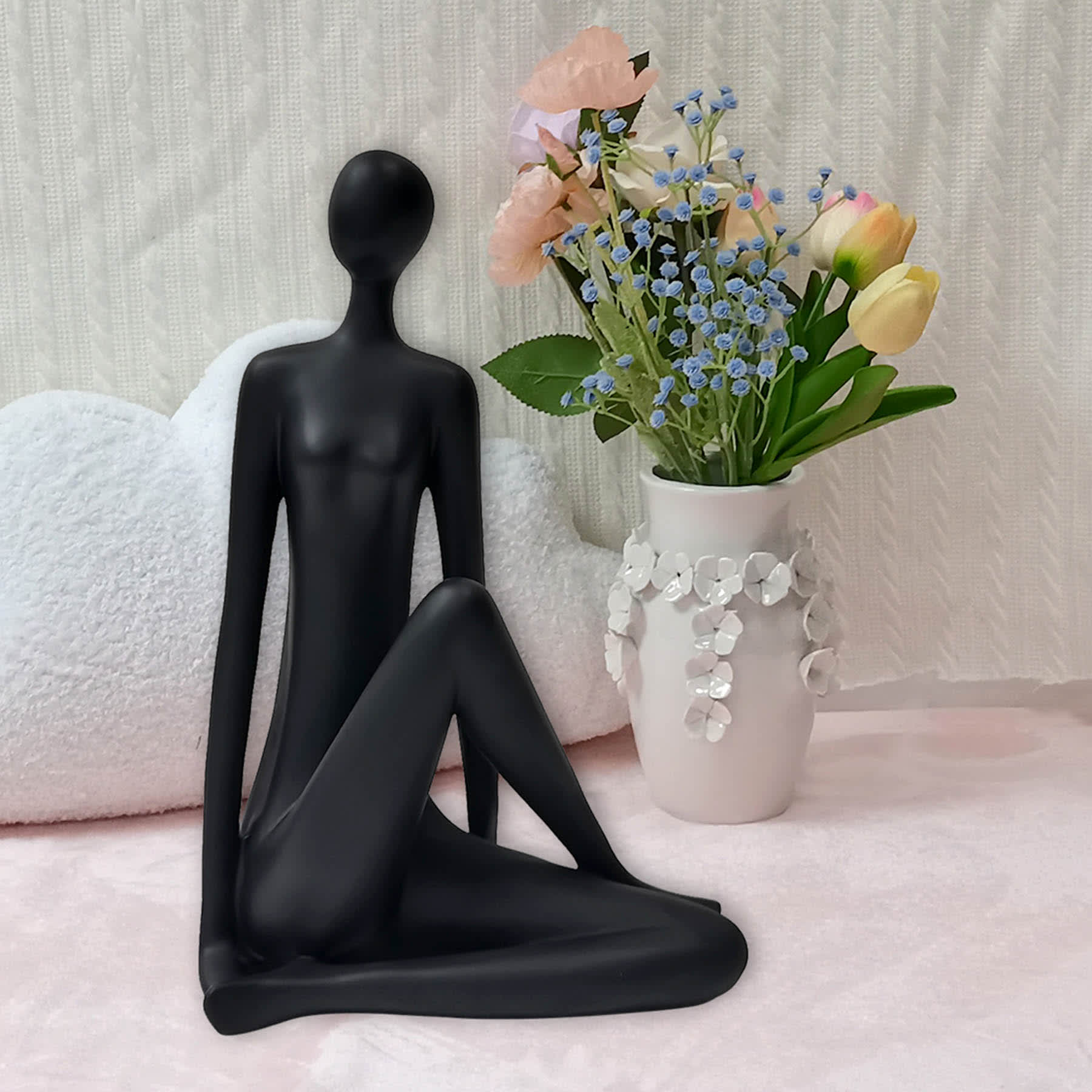 Matte Black Yoga Pose Sculpture, 14"