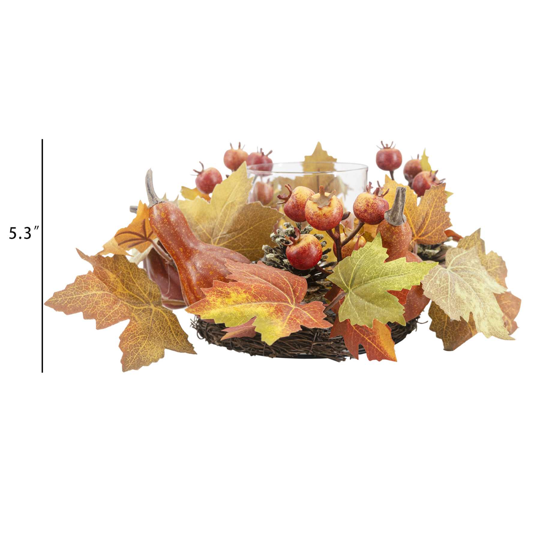 Pumpkin & Leaves Candle Holder, 5.3"