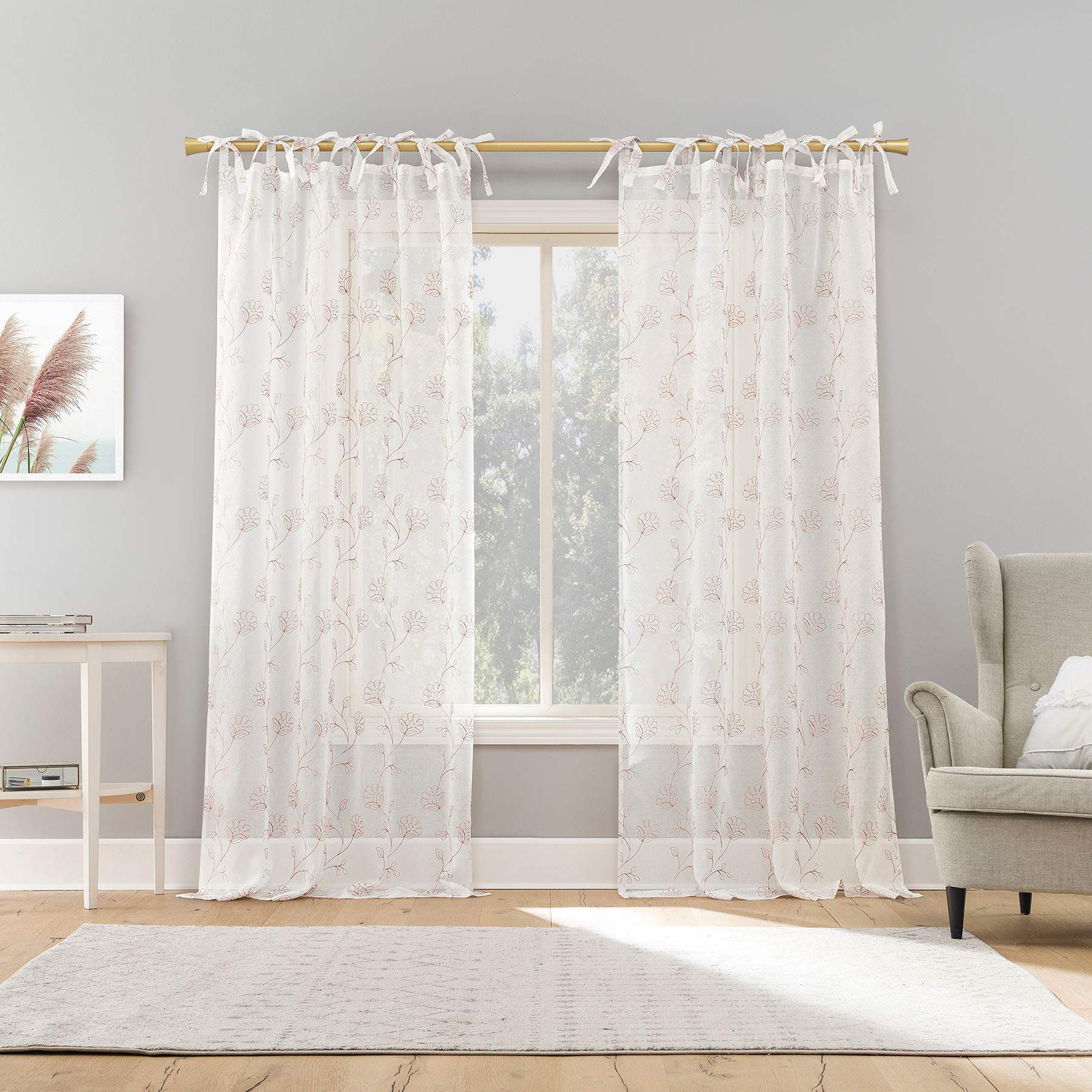 Larissa Pink Bow Tab Single Window Curtain Panel, 84"