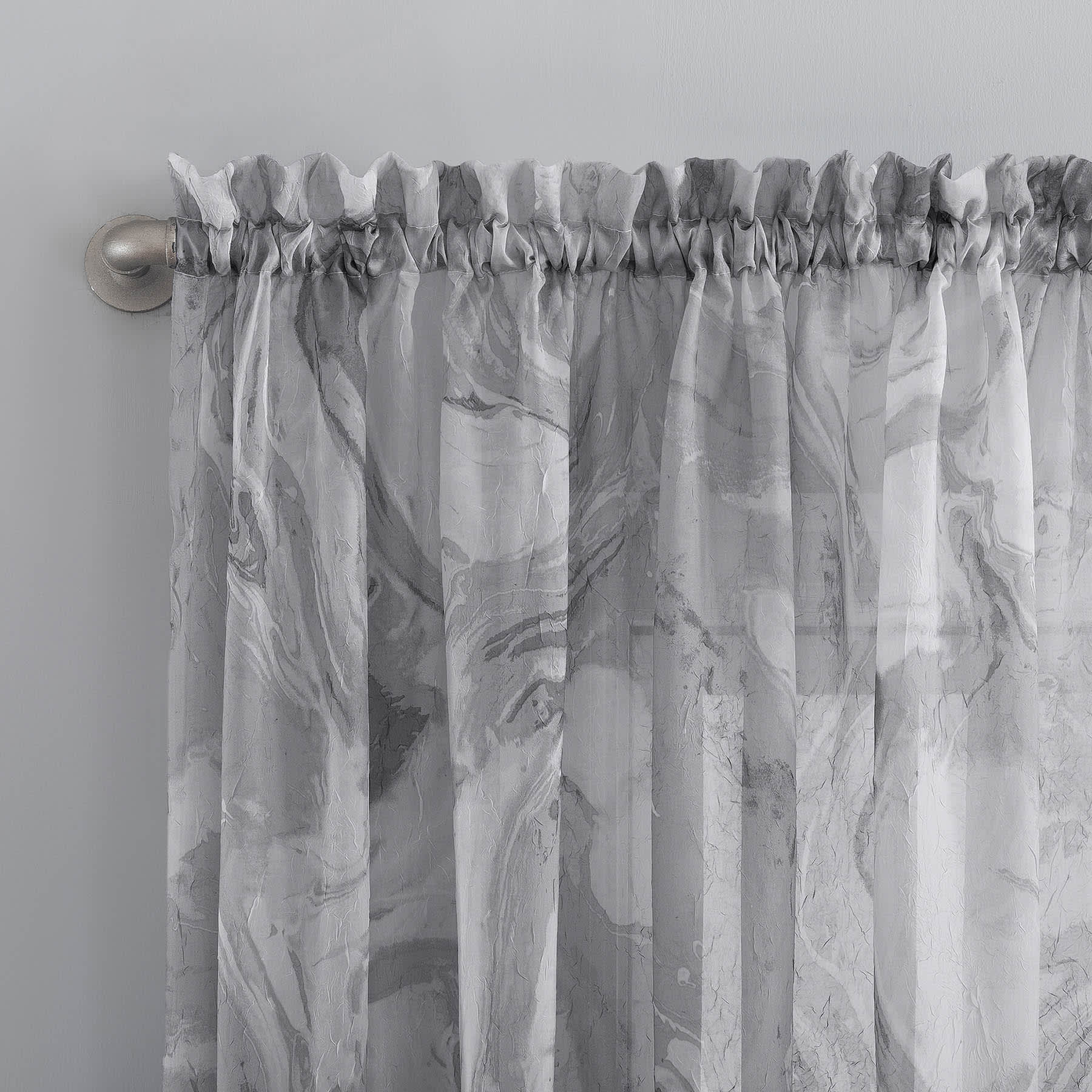 Carrara Grey Marbled Print Rod Pocket Sheer Curtain Panel, 84"