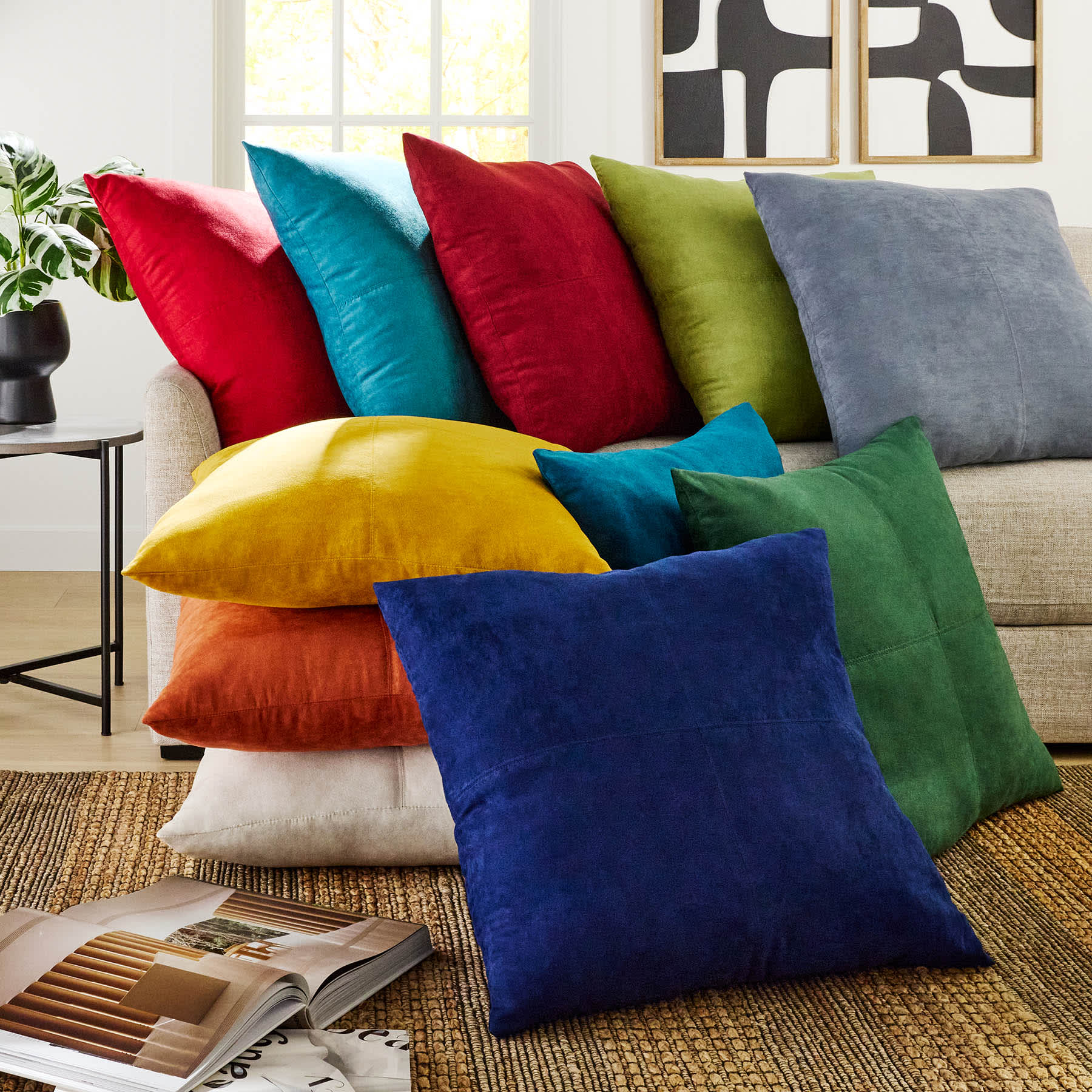 Turquoise Faux Suede Throw Pillow, 24"