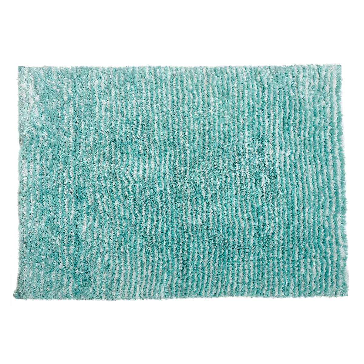 Essential Striped Turquoise Bath Rug, 17x24